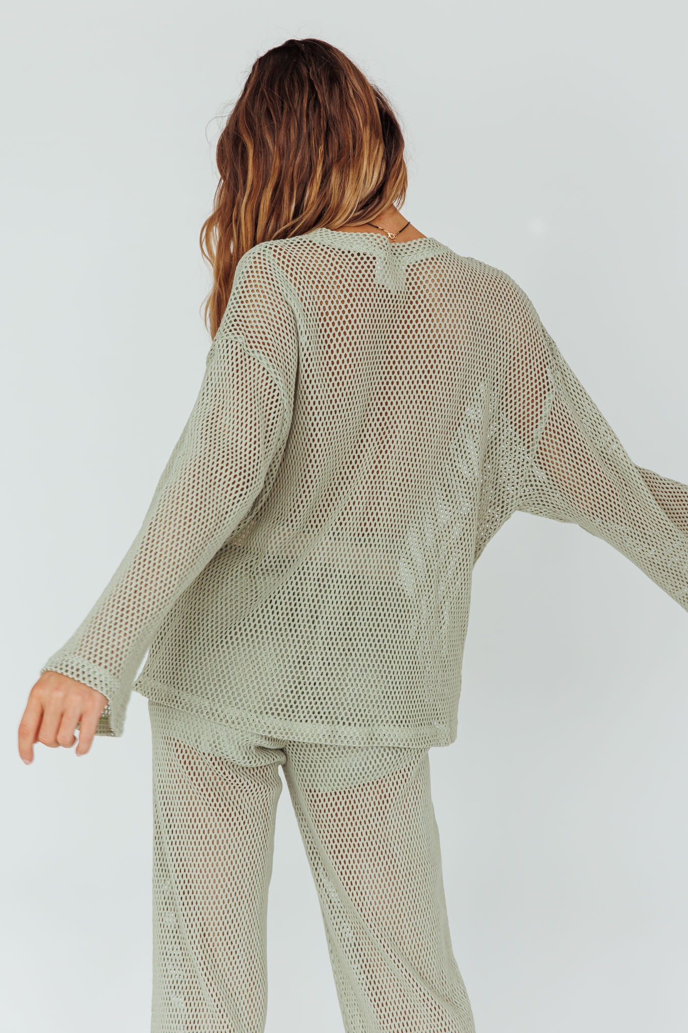 Mahina Long Sleeve Net Top Sage-Maymioy