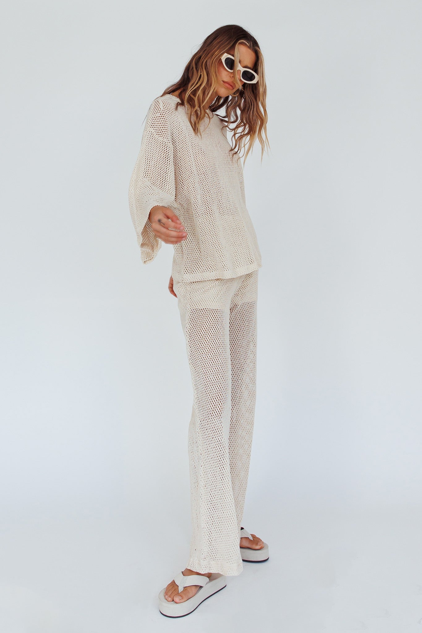Mahina Long Sleeve Net Top Sand-Maymioy
