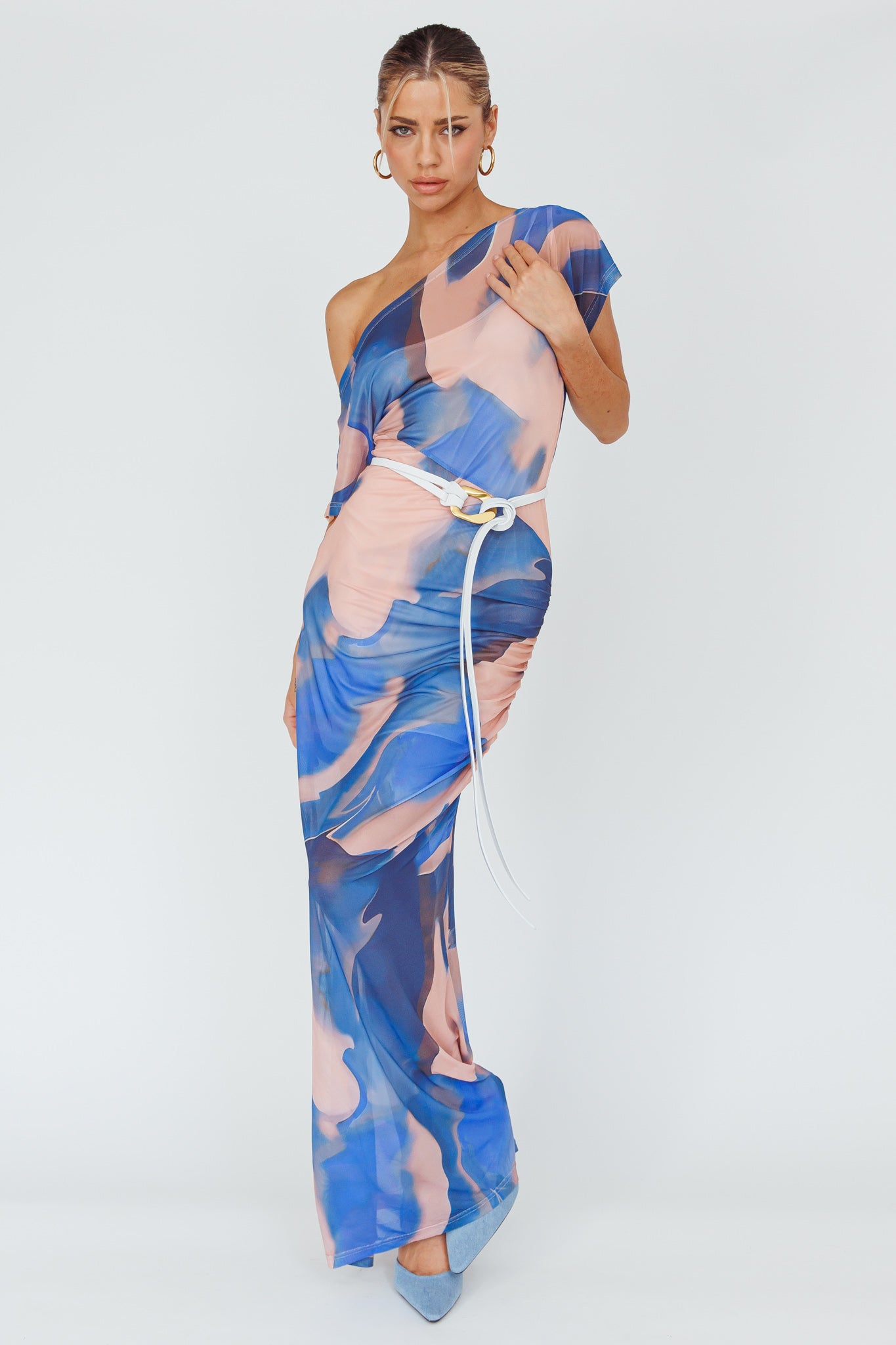 Tumi Short Sleeve Maxi Dress Printed Beige-Maymioy