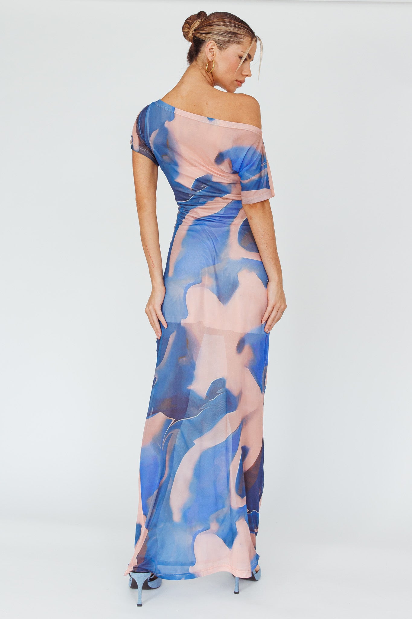 Tumi Short Sleeve Maxi Dress Printed Beige-Maymioy