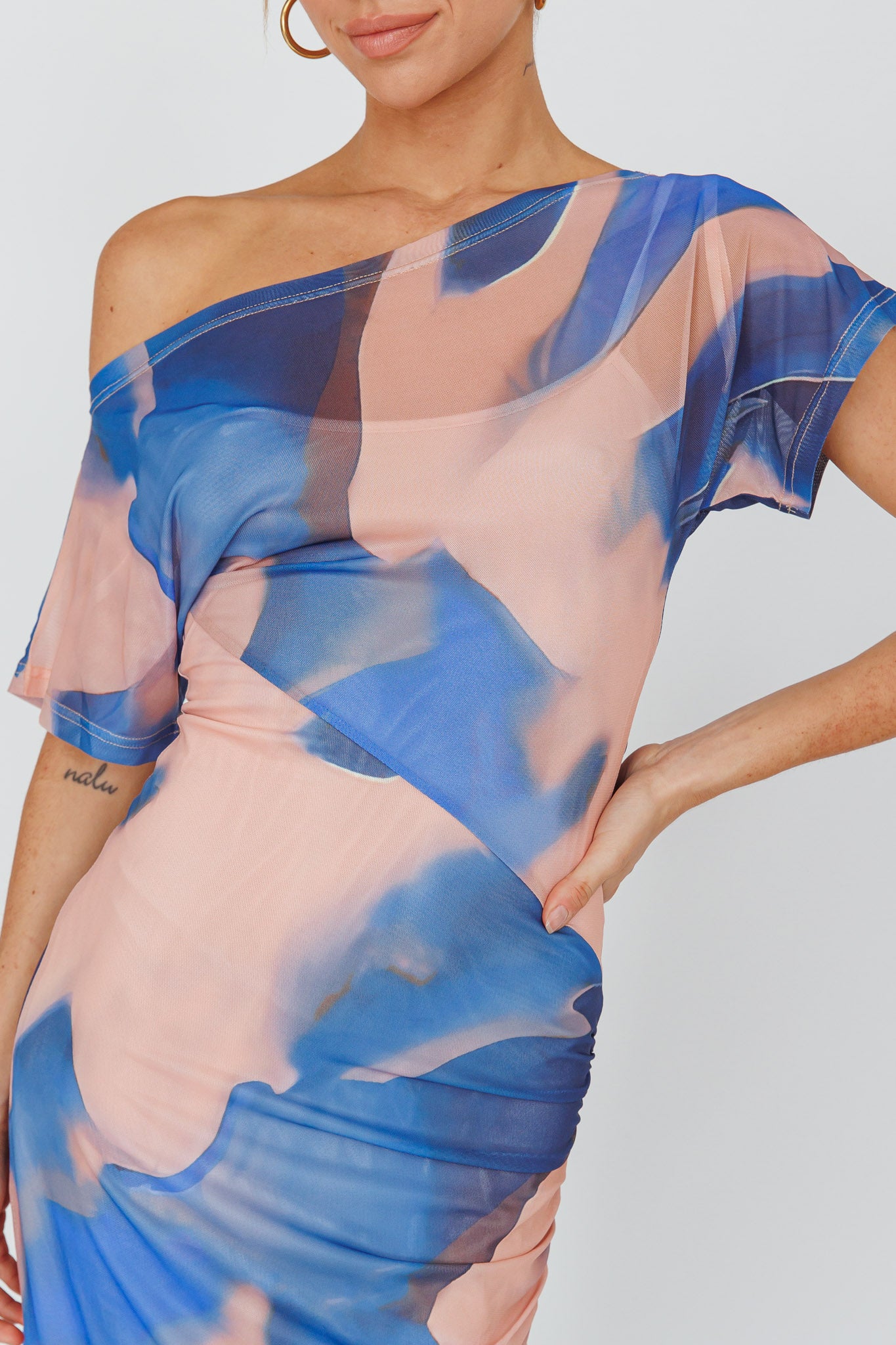 Tumi Short Sleeve Maxi Dress Printed Beige-Maymioy