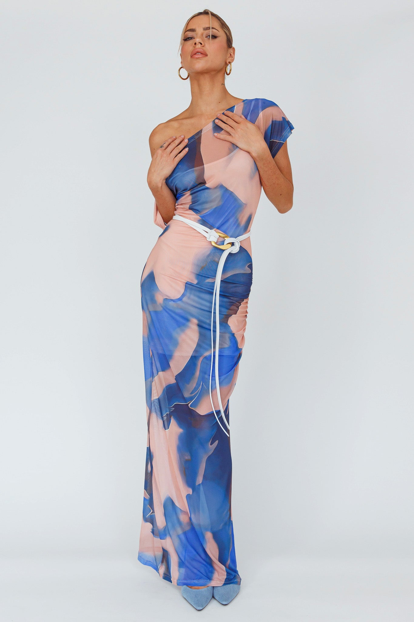 Tumi Short Sleeve Maxi Dress Printed Beige-Maymioy