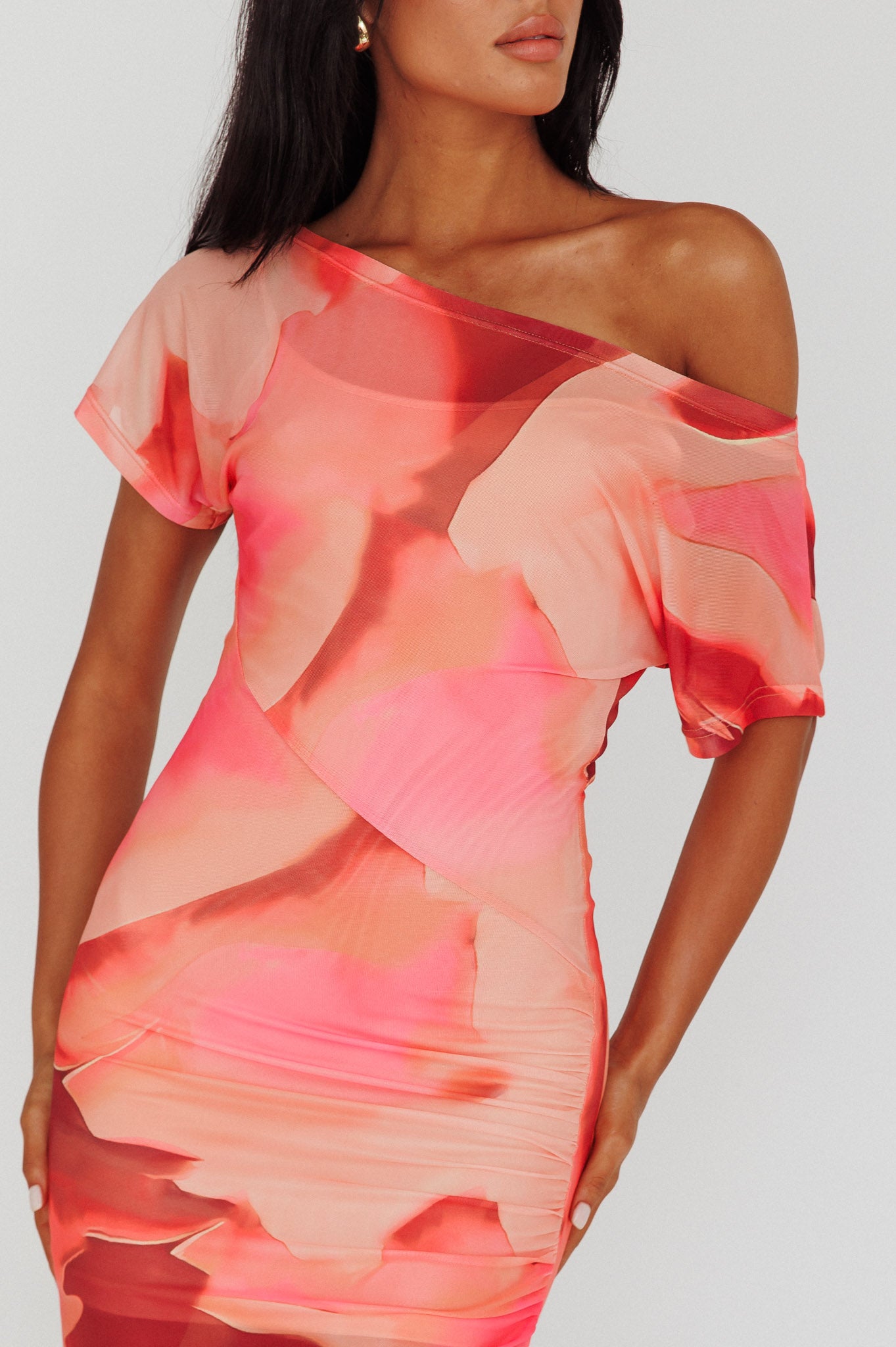 Tumi Short Sleeve Maxi Dress Printed Red-Maymioy