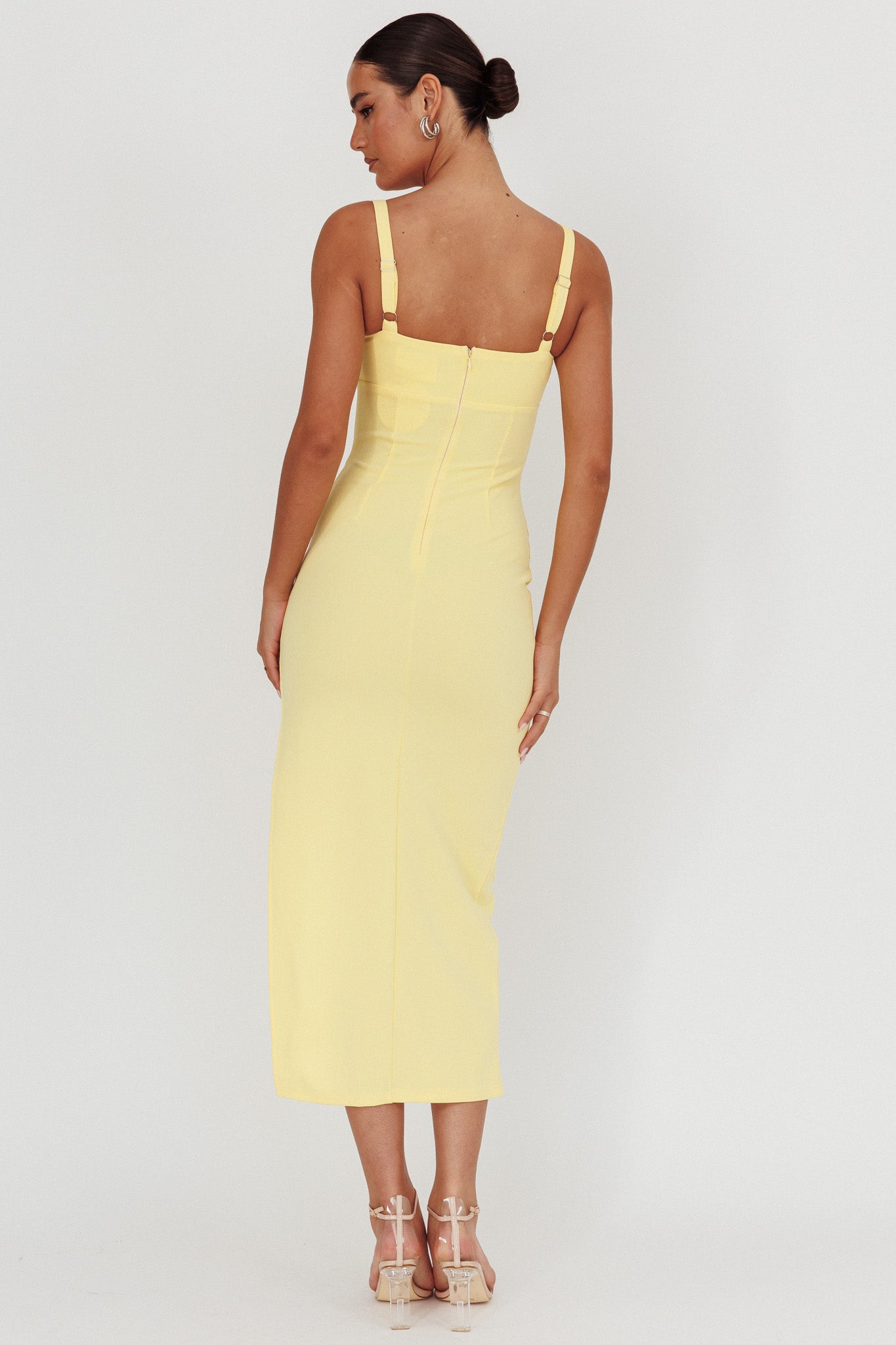 Zenya Split Ruched Maxi Dress Butter-Maymioy