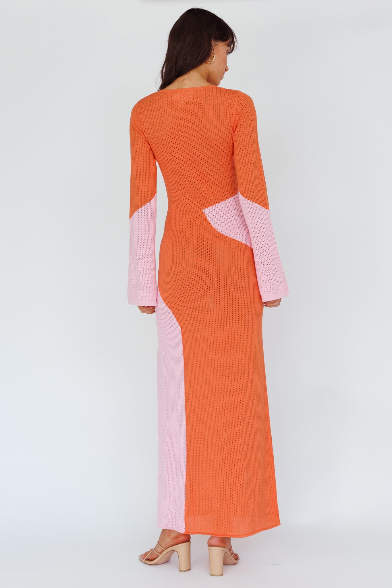 Karsen Long Sleeve Crochet Maxi Dress Orange-Maymioy