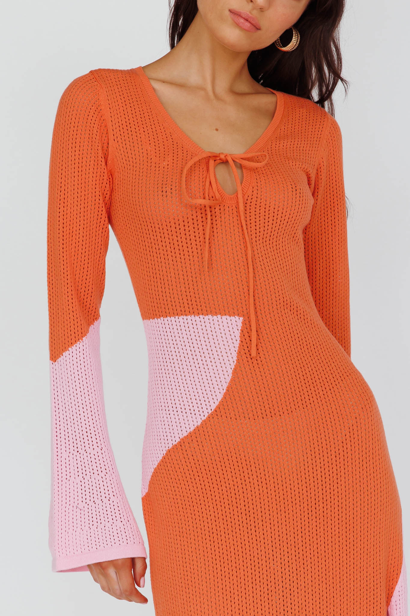Karsen Long Sleeve Crochet Maxi Dress Orange-Maymioy