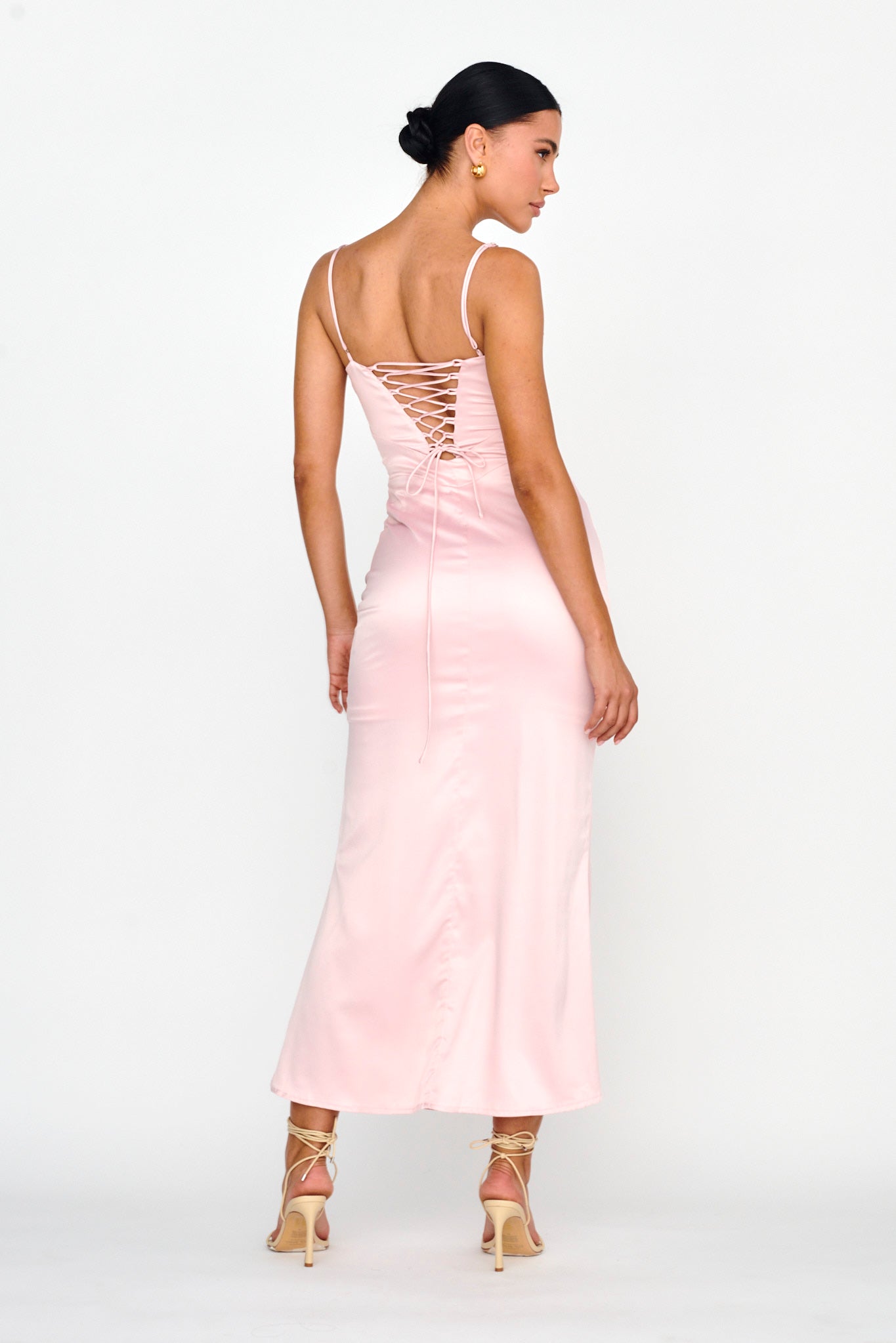 Teneal Lace-Up Back Midi Dress Blush-Maymioy