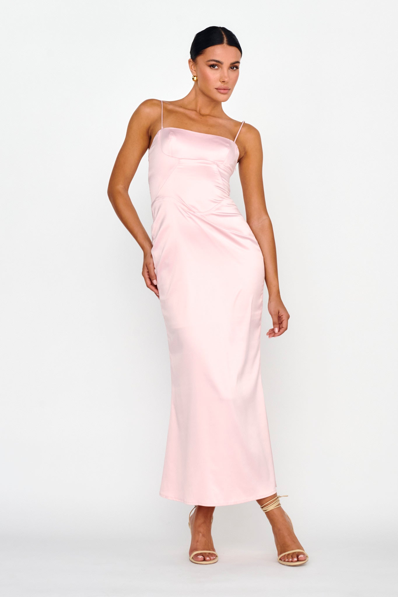 Teneal Lace-Up Back Midi Dress Blush-Maymioy
