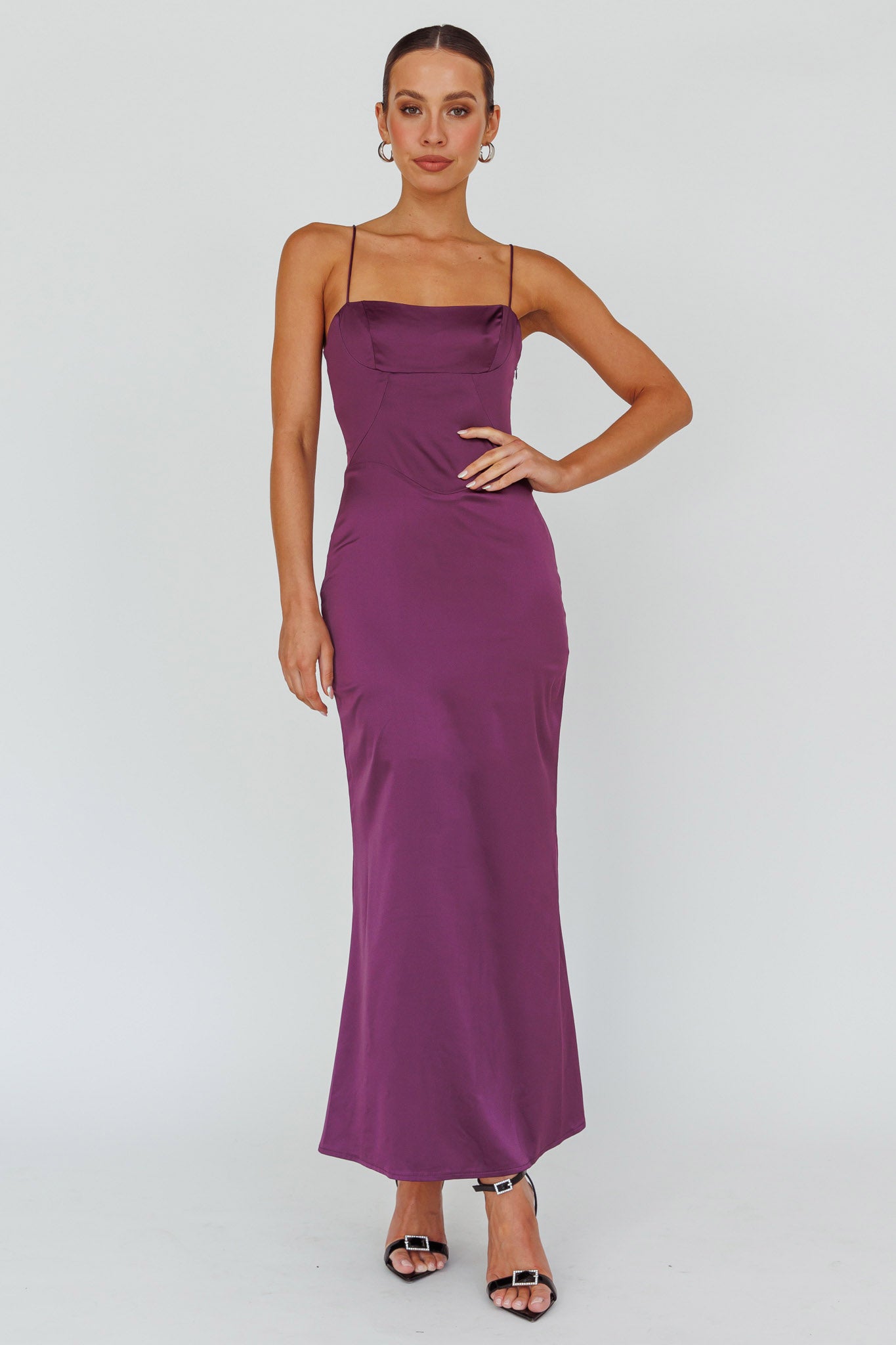Teneal Lace-Up Back Maxi Dress Plum-Maymioy