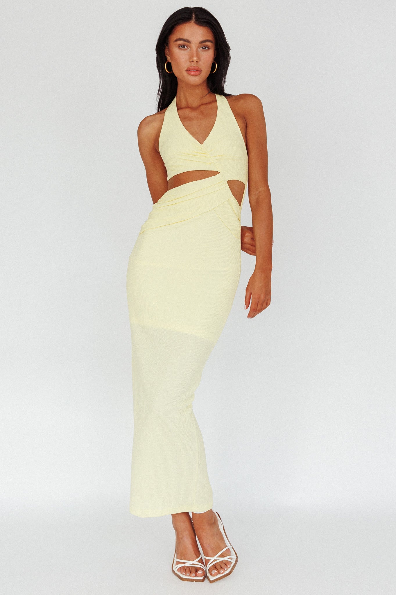 Giulia Cut-out Ribbed Halterneck Midi Dress Butter-Maymioy