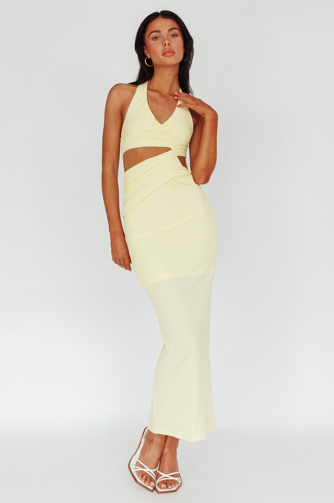 Giulia Cut-out Ribbed Halterneck Midi Dress Butter-Maymioy