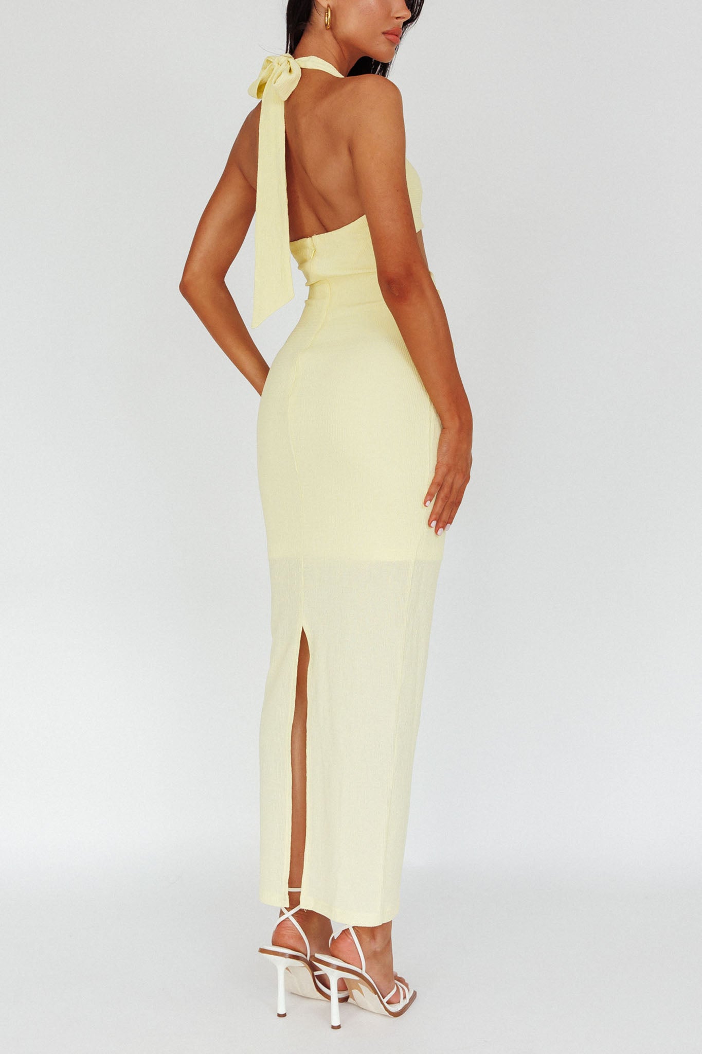 Giulia Cut-out Ribbed Halterneck Midi Dress Butter-Maymioy