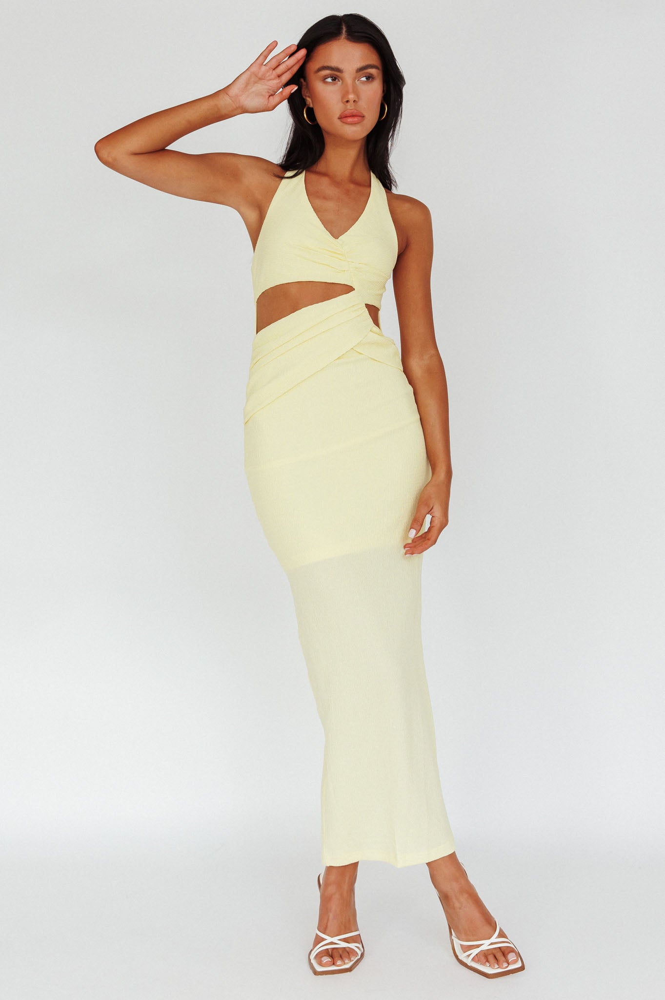 Giulia Cut-out Ribbed Halterneck Midi Dress Butter-Maymioy