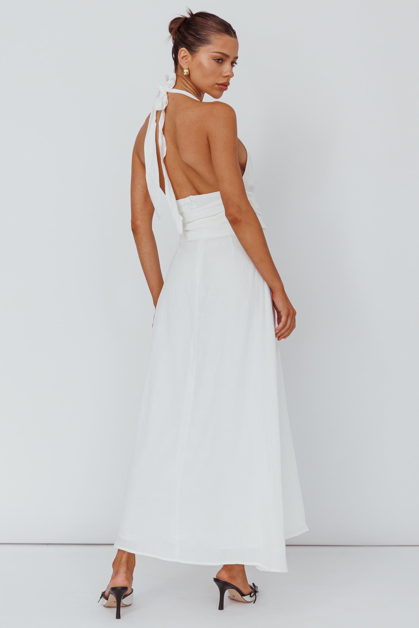 Spring Feels Halterneck Belt Maxi Dress White-Maymioy