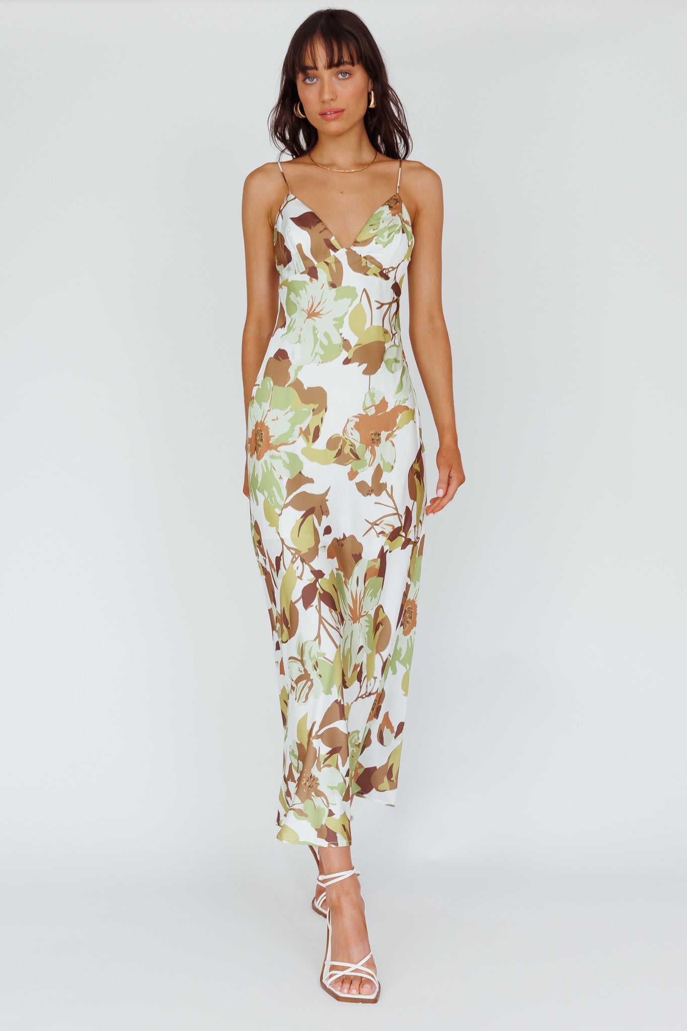 Egypt Cami Strap Maxi Dress Print Green-Maymioy
