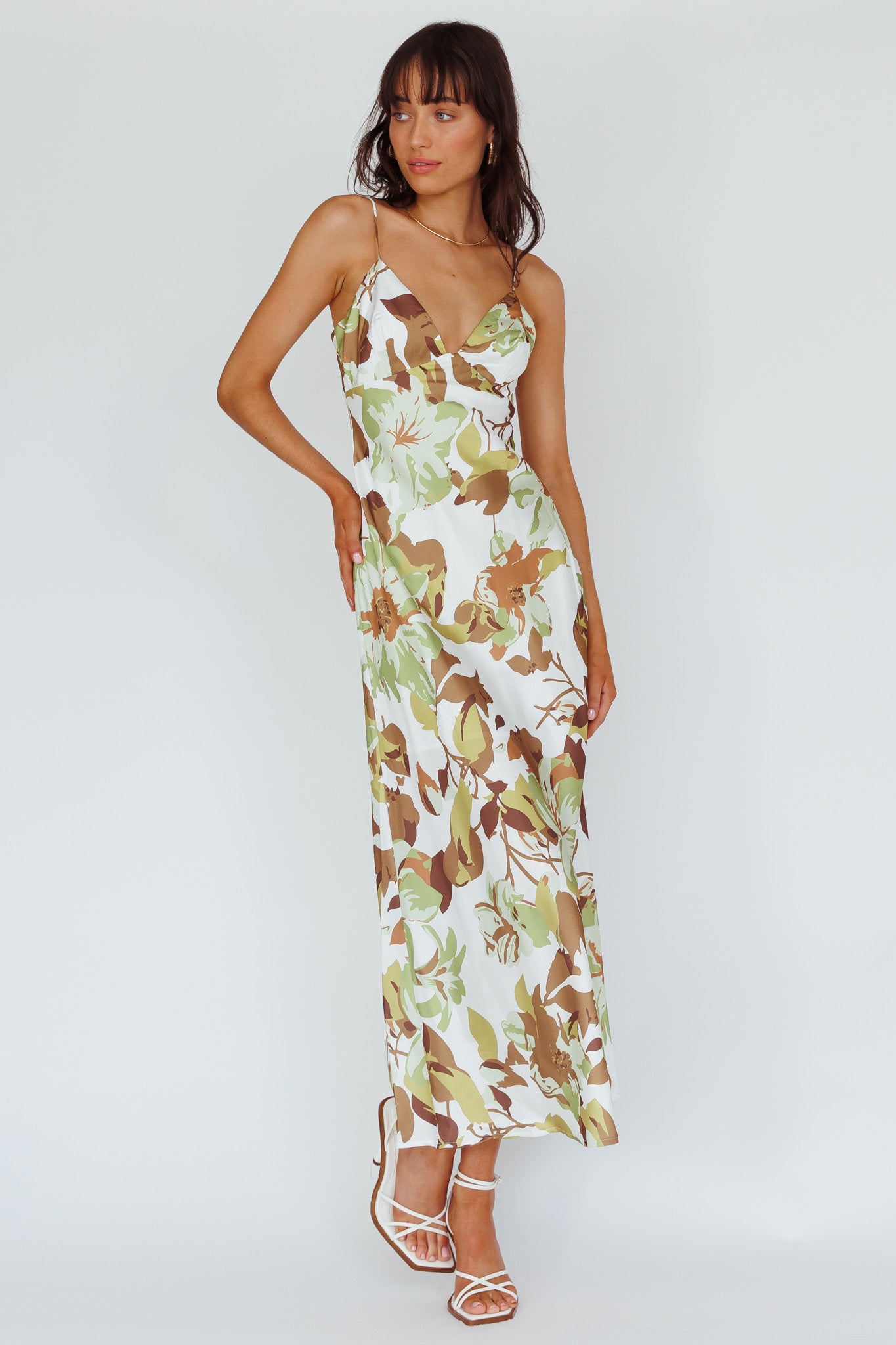 Egypt Cami Strap Maxi Dress Print Green-Maymioy