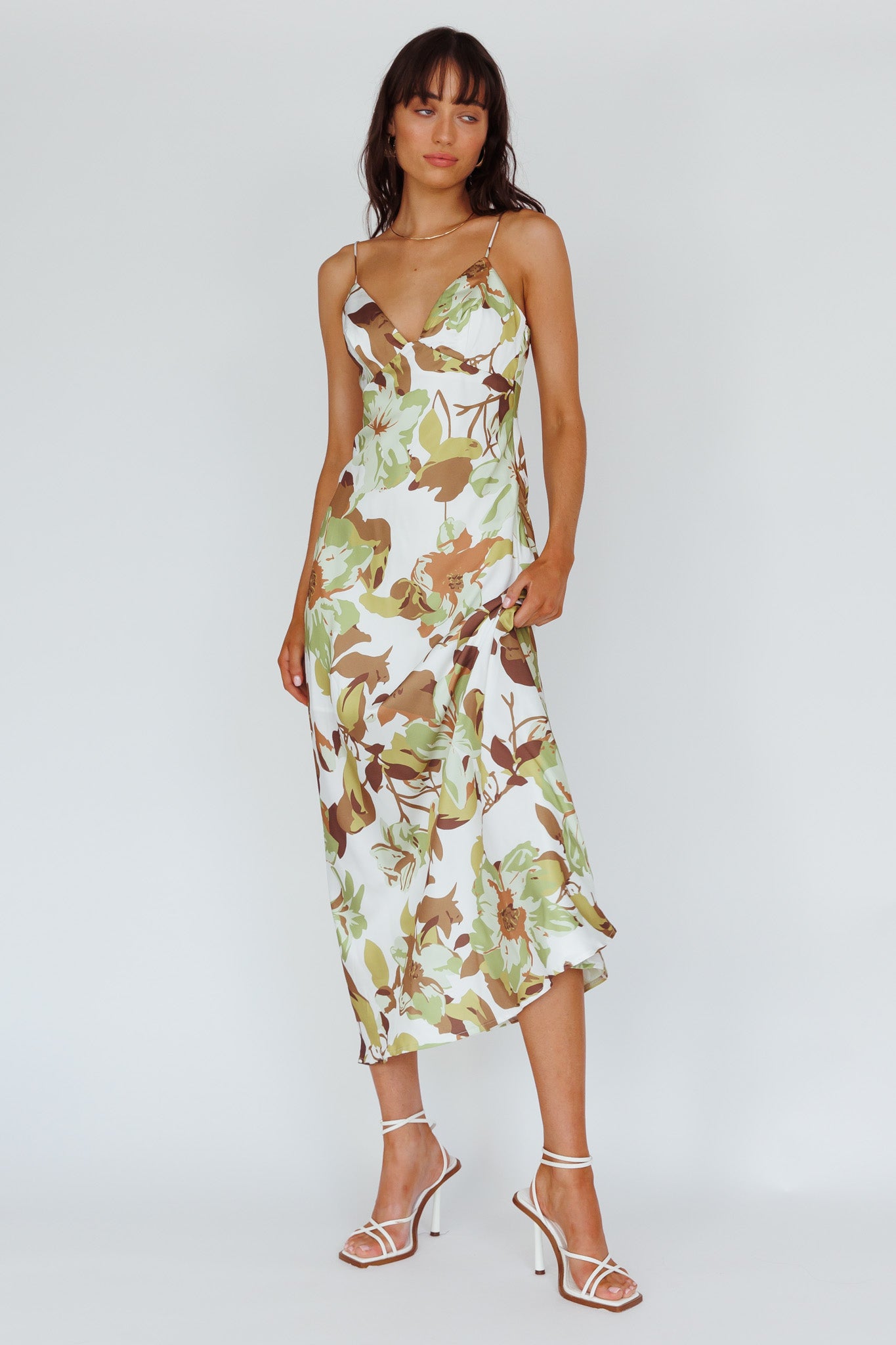 Egypt Cami Strap Maxi Dress Print Green-Maymioy