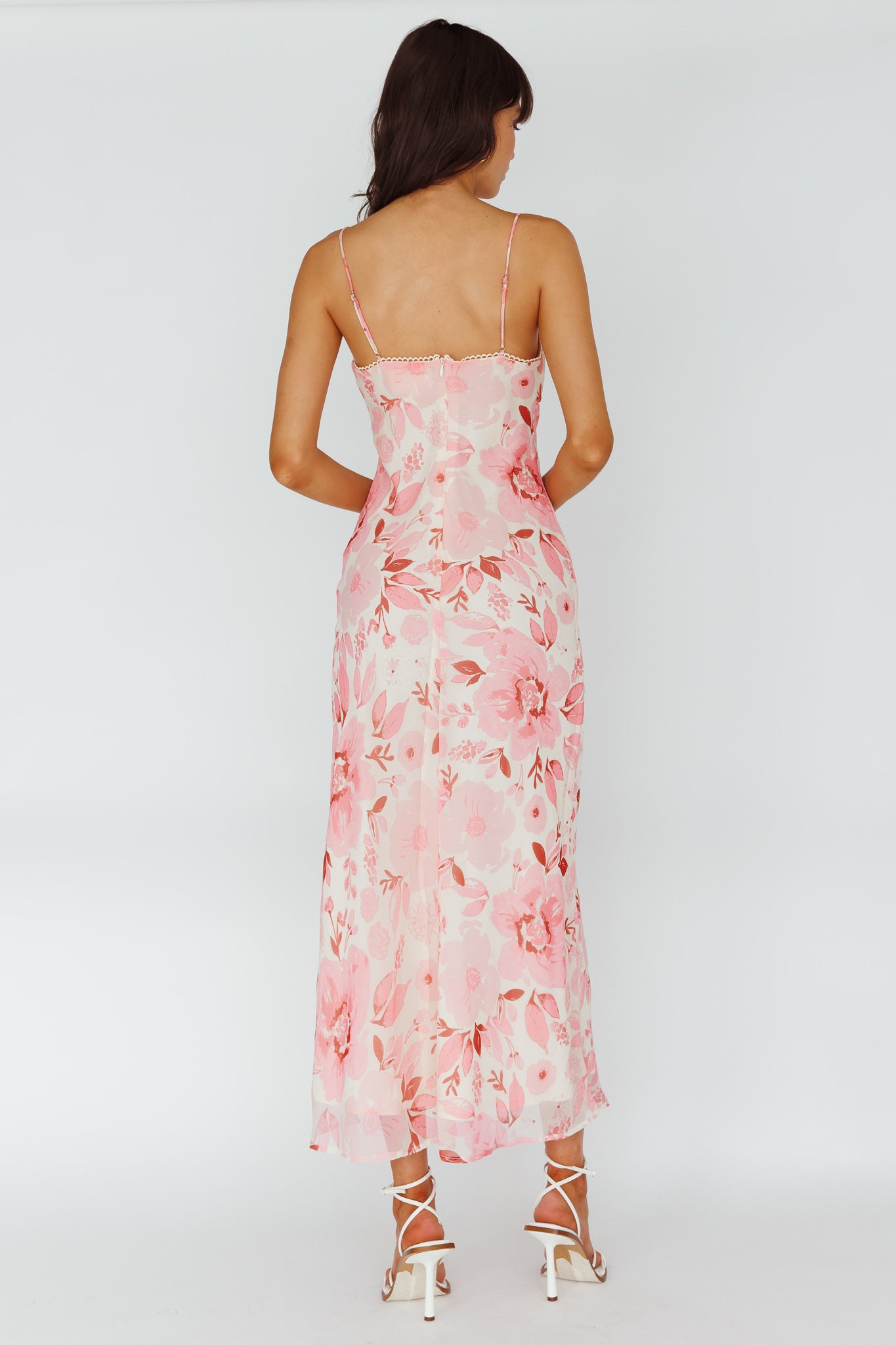 Egypt Cami Strap Midi Dress Floral Pink-Maymioy