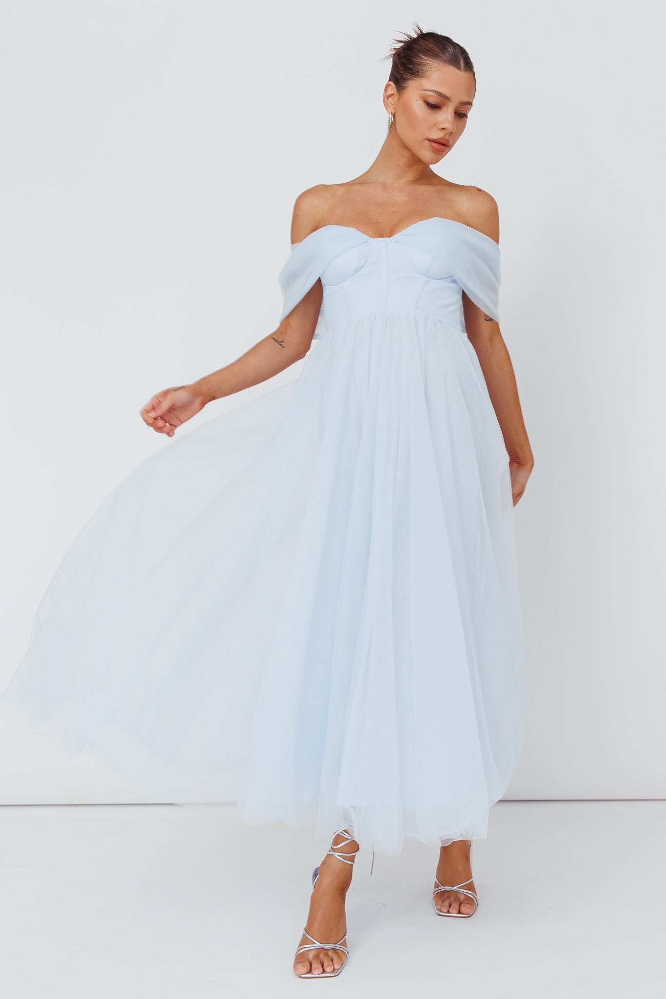 Dreamers & Lovers Off-Shoulder Maxi Dress Powder Blue-Maymioy