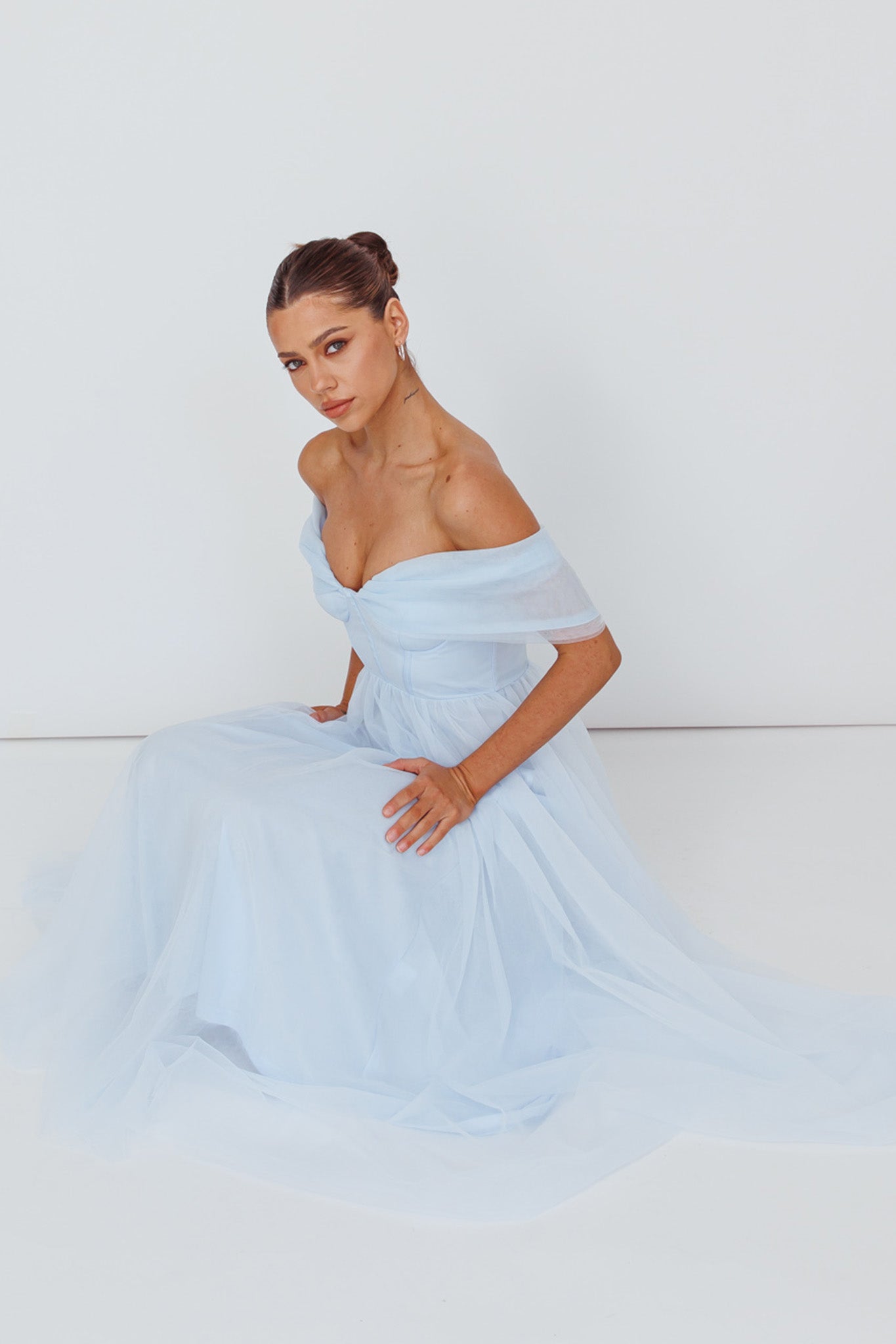 Dreamers & Lovers Off-Shoulder Maxi Dress Powder Blue-Maymioy
