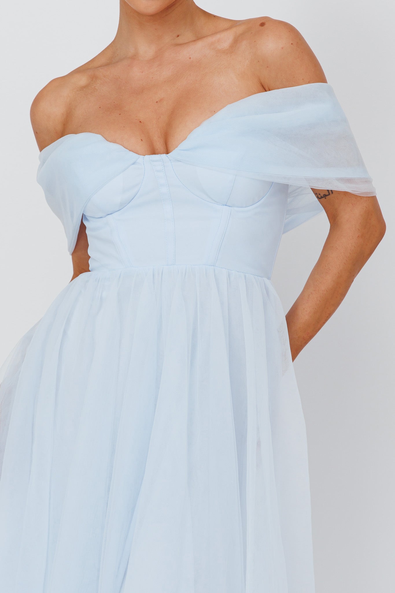 Dreamers & Lovers Off-Shoulder Maxi Dress Powder Blue-Maymioy
