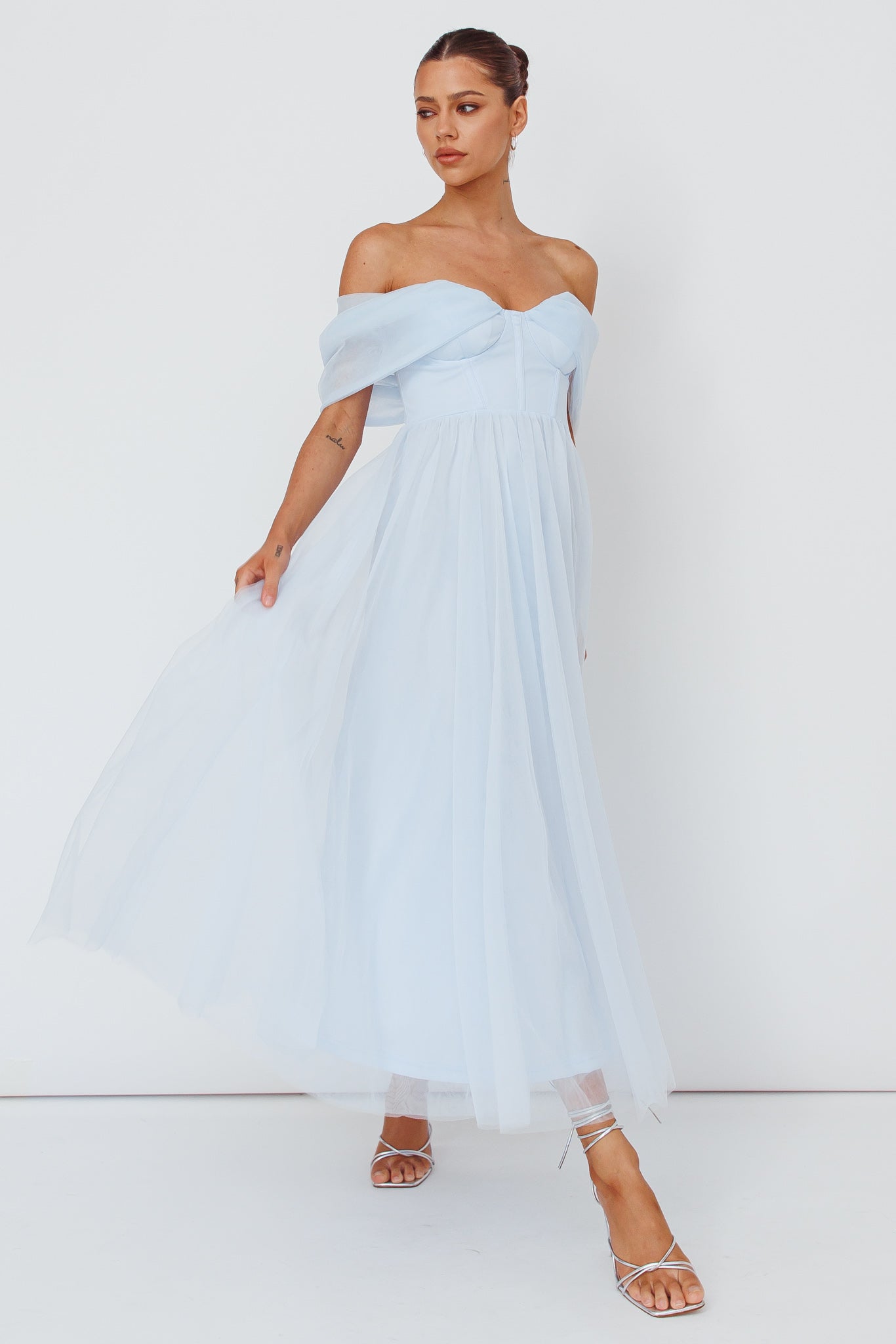 Dreamers & Lovers Off-Shoulder Maxi Dress Powder Blue-Maymioy