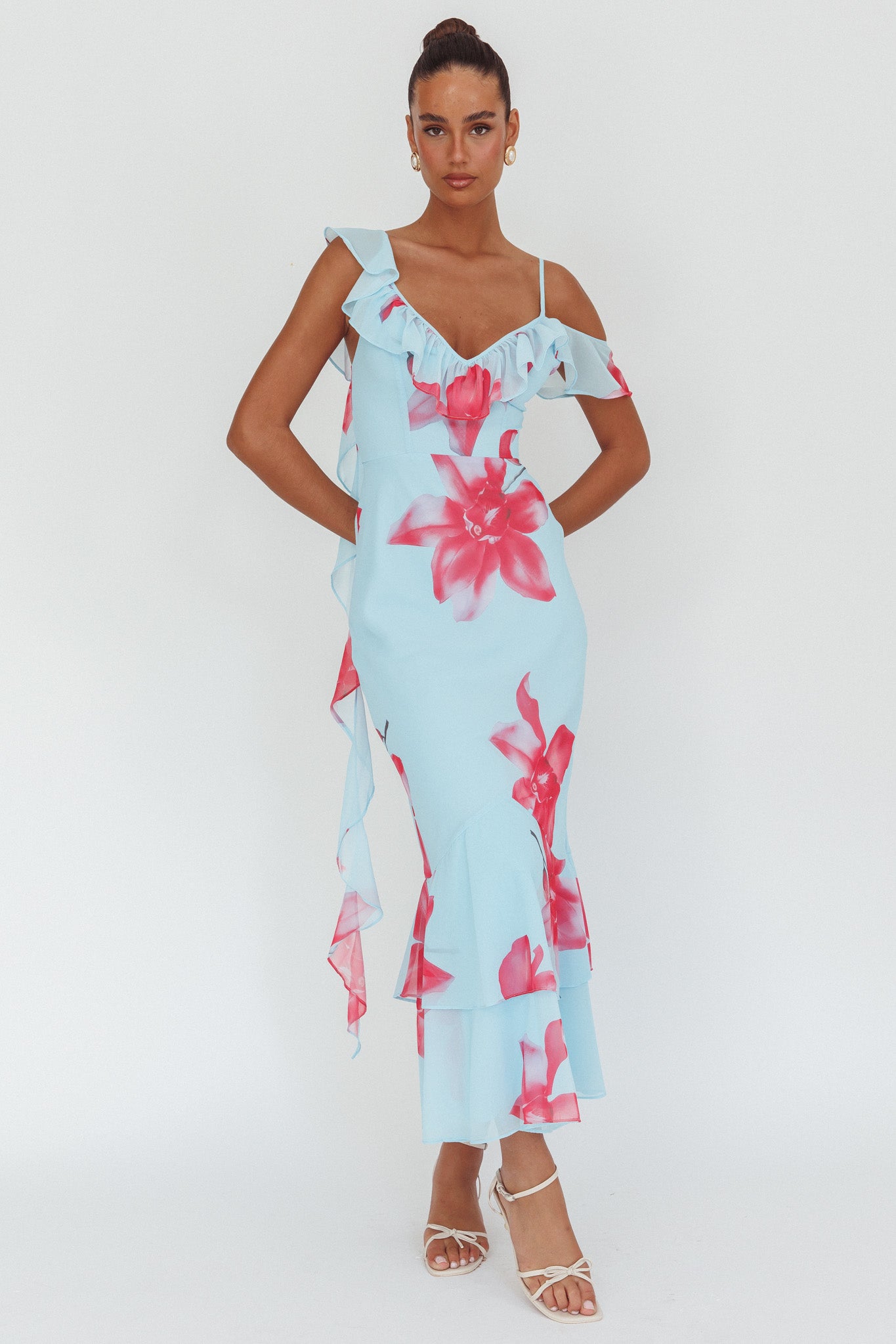 Sun Lover Ruffle Trim Maxi Dress Lily Blue-Maymioy
