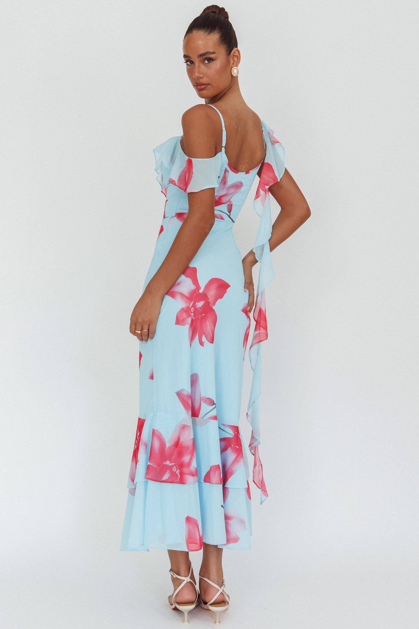 Sun Lover Ruffle Trim Maxi Dress Lily Blue-Maymioy