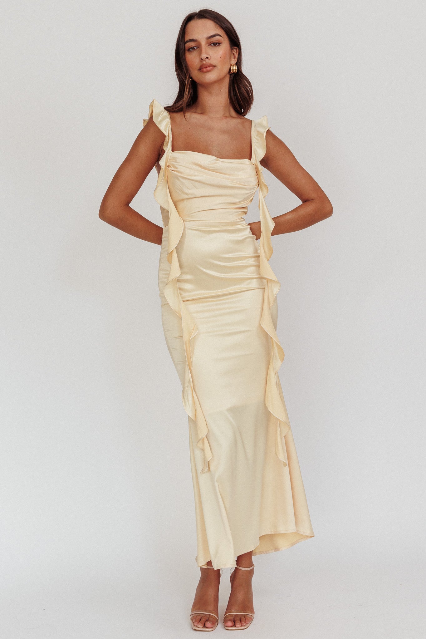 Blushing Ruffle Trim Midi Dress Butter-Maymioy