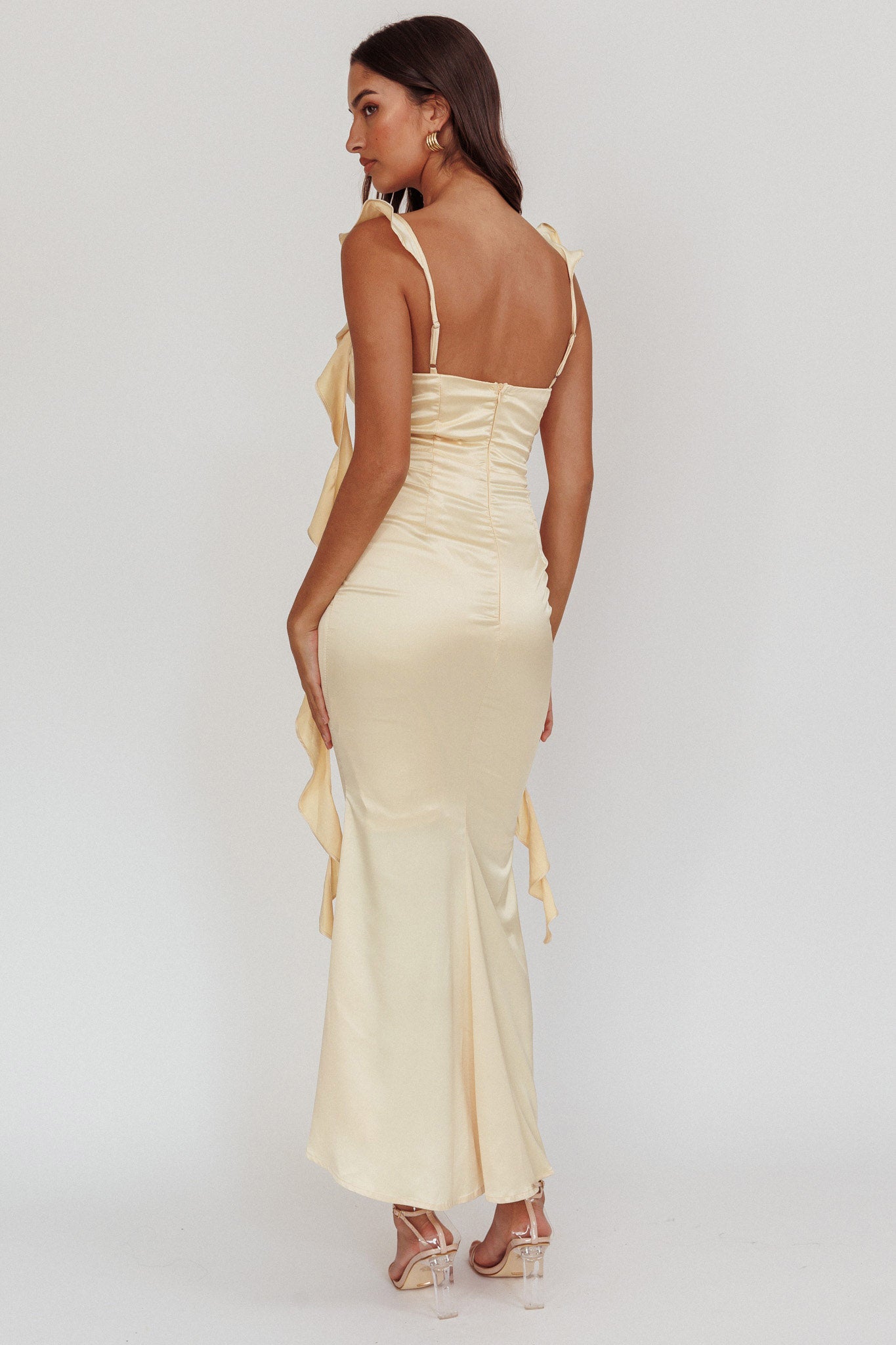 Blushing Ruffle Trim Midi Dress Butter-Maymioy