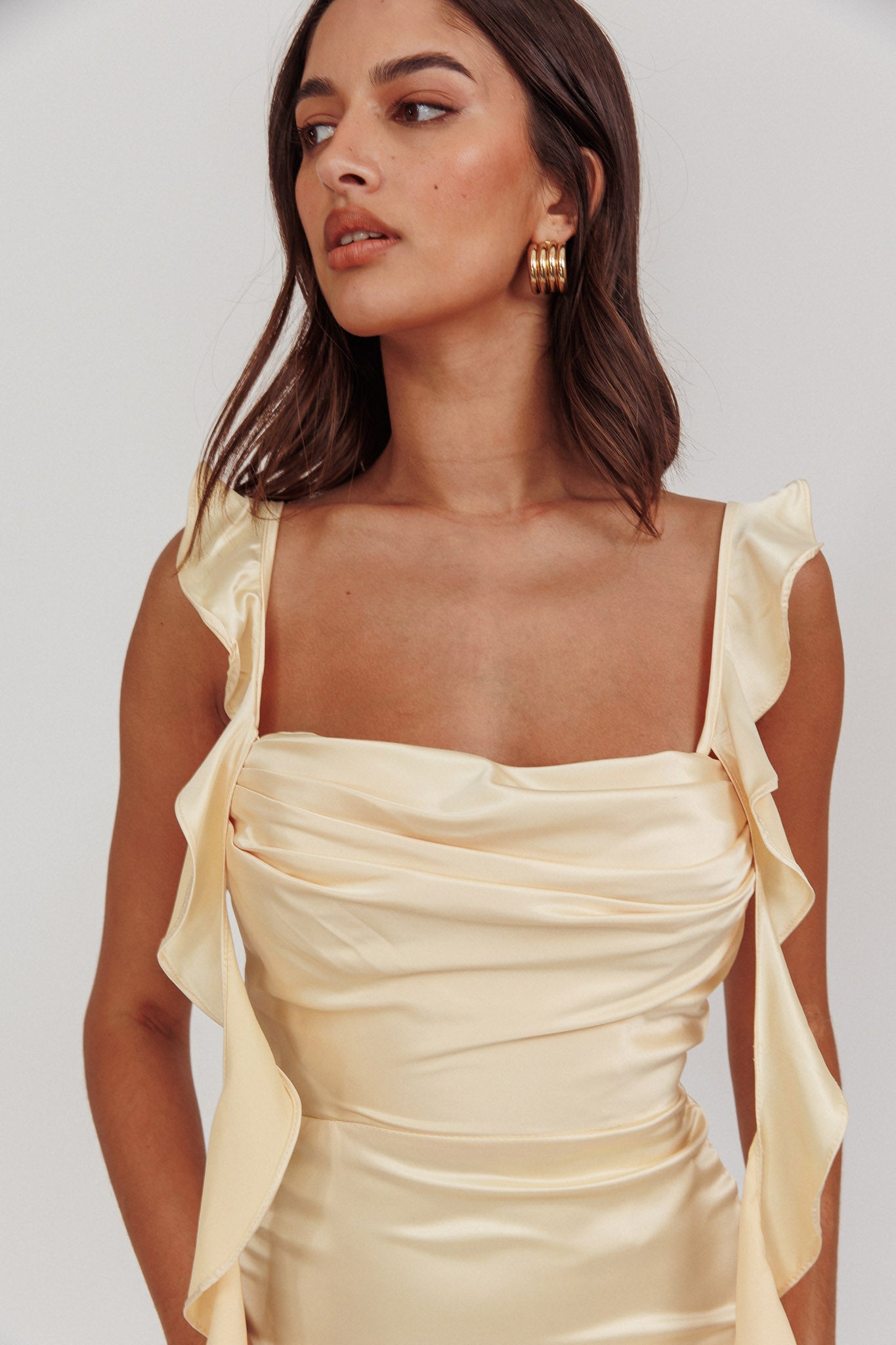 Blushing Ruffle Trim Midi Dress Butter-Maymioy