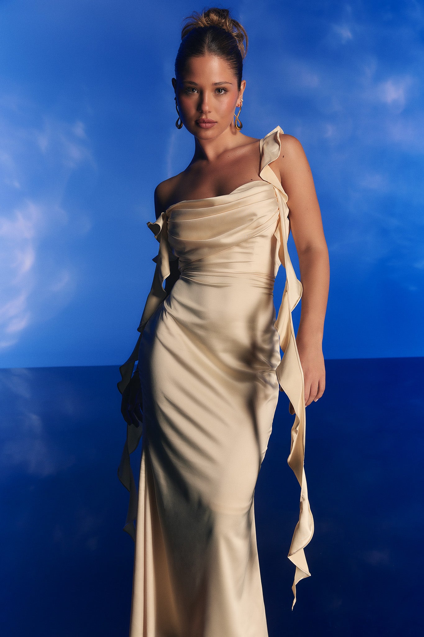 Blushing Ruffle Trim Midi Dress Butter-Maymioy