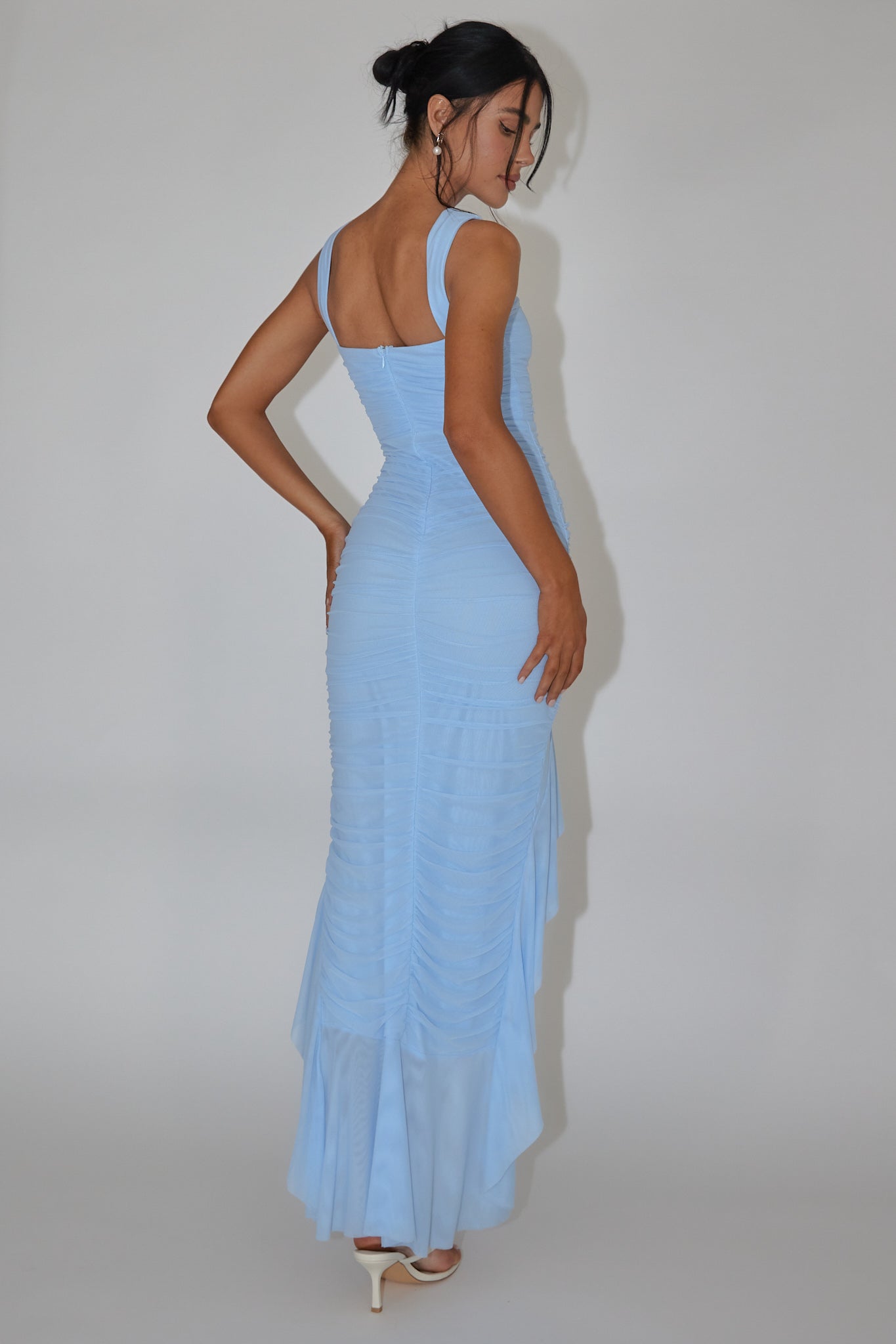 Jozelle Ruffle Hem Midi Dress Blue-Maymioy
