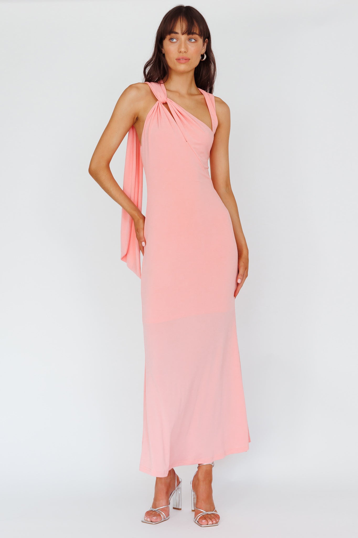 Karyl Shoulder Sash Midi Dress Apricot-Maymioy