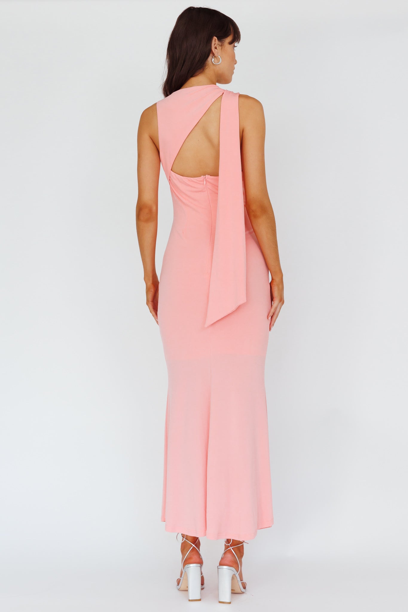 Karyl Shoulder Sash Midi Dress Apricot-Maymioy