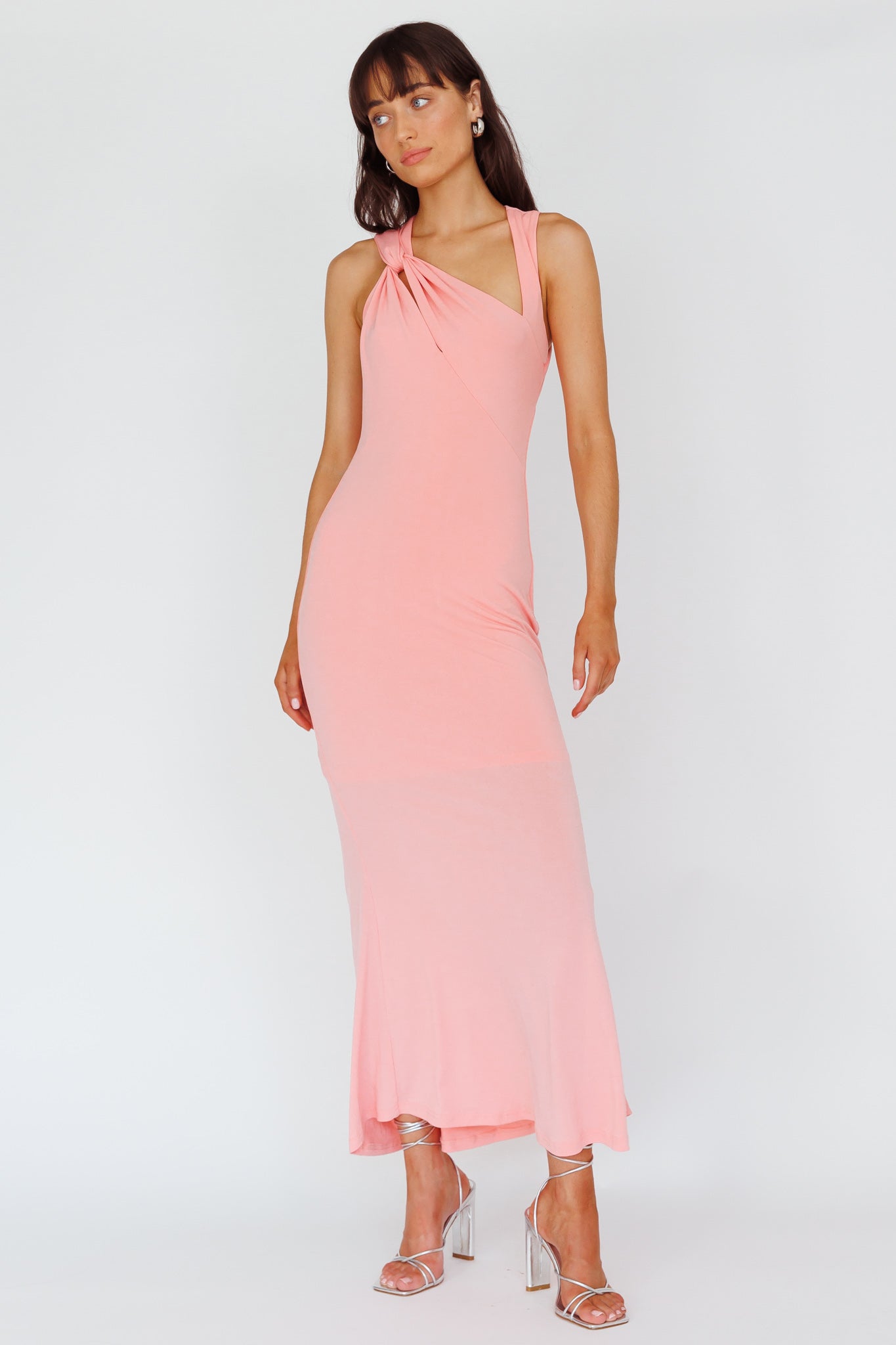 Karyl Shoulder Sash Midi Dress Apricot-Maymioy