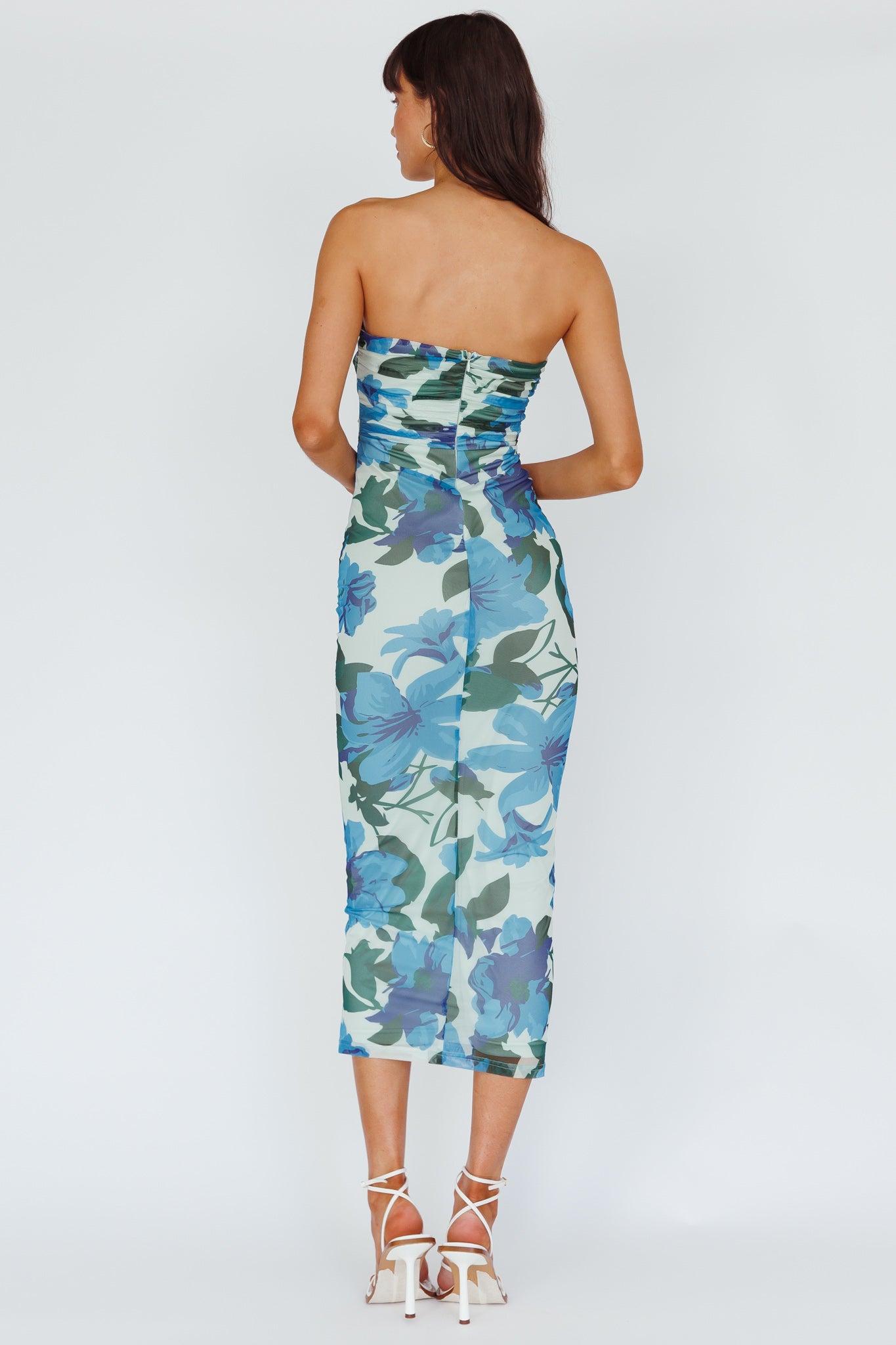 Lahita Strapless Midi Dress Floral Blue-Maymioy