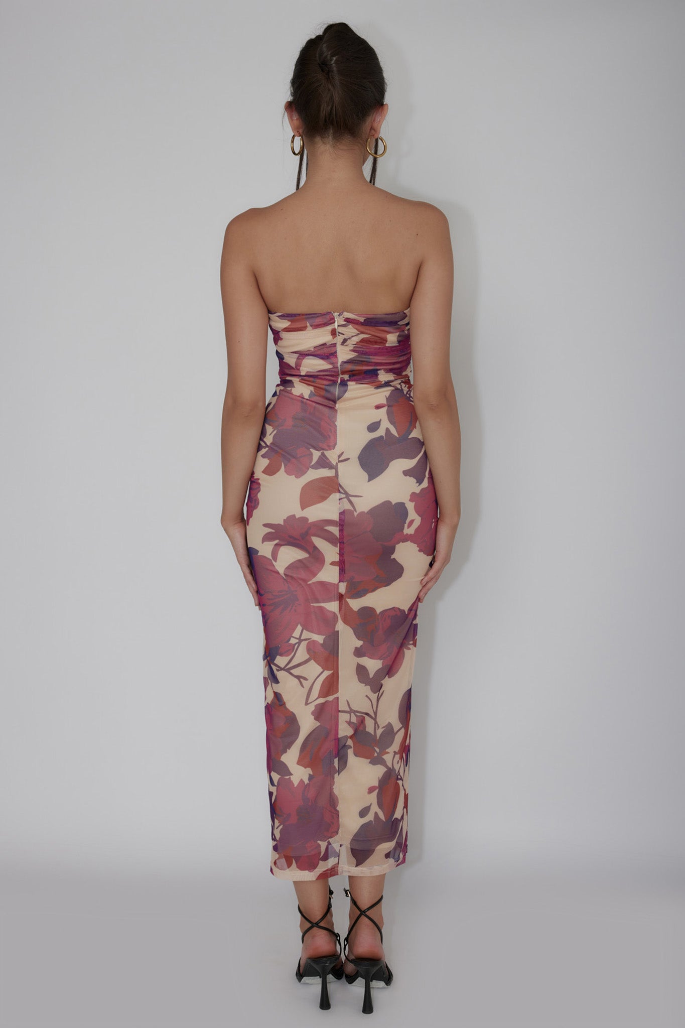 Lahita Strapless Midi Dress Floral Plum-Maymioy