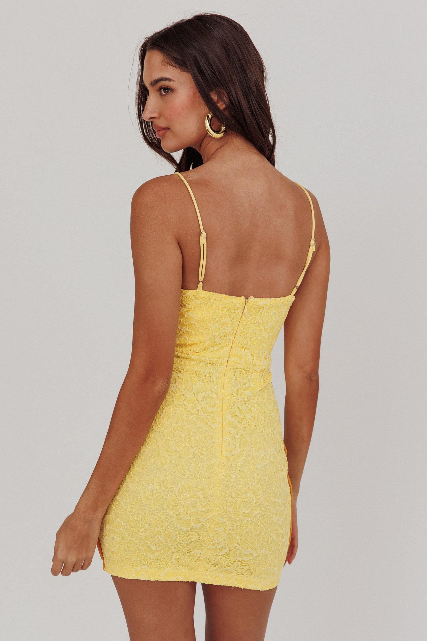 Shenae Piping Trim Mini Dress Lace Yellow-Maymioy