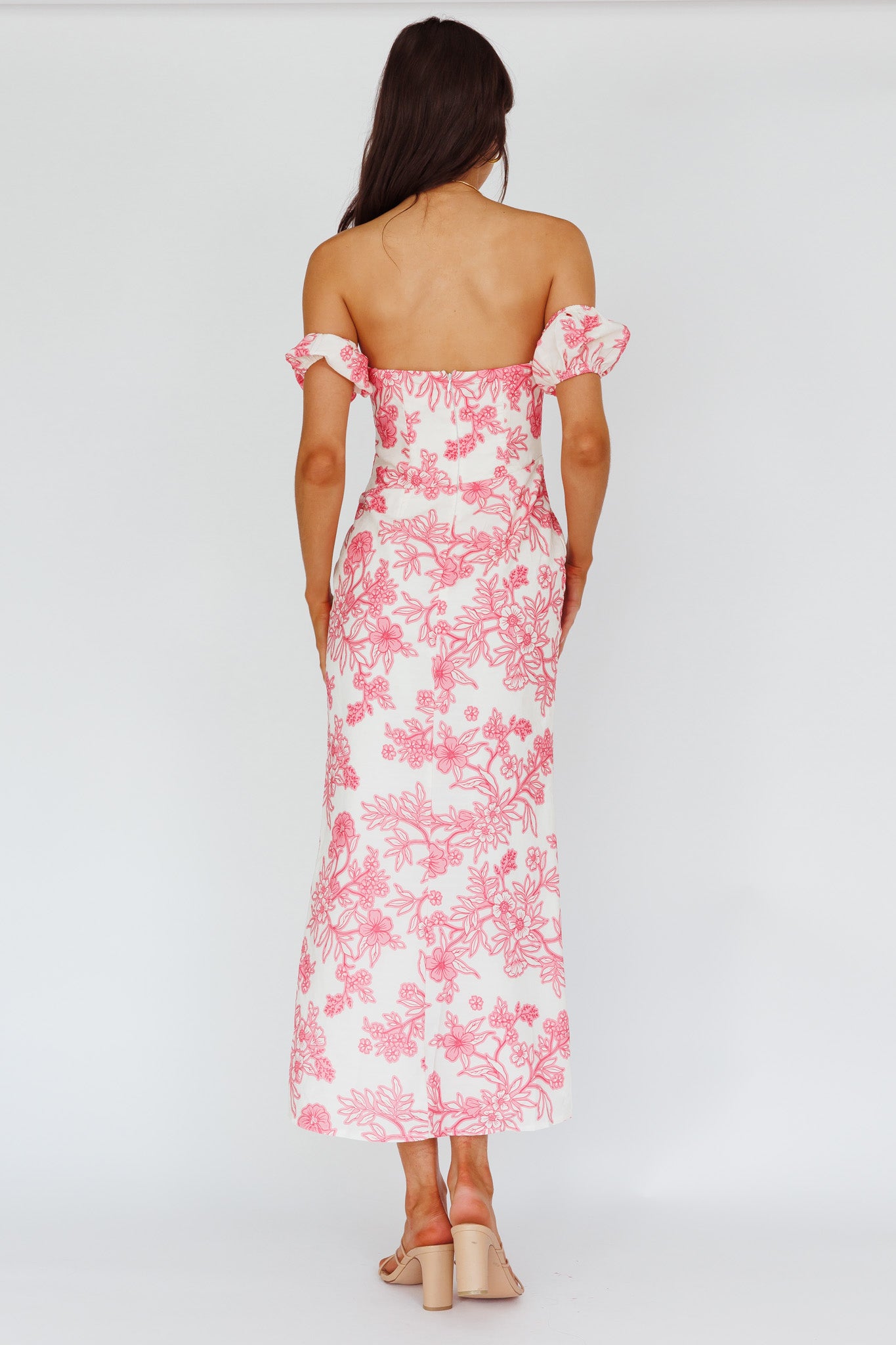 Olivier Off-Shoulder Midi Dress Floral Pink-Maymioy