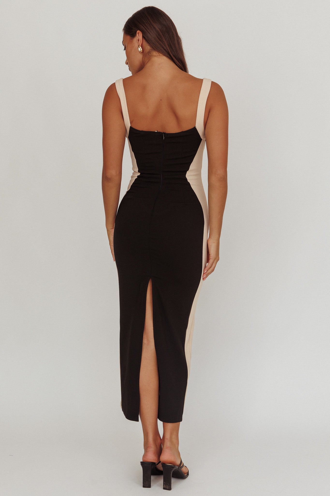 Tenika Contrast Bodycon Midi Dress Black-Maymioy