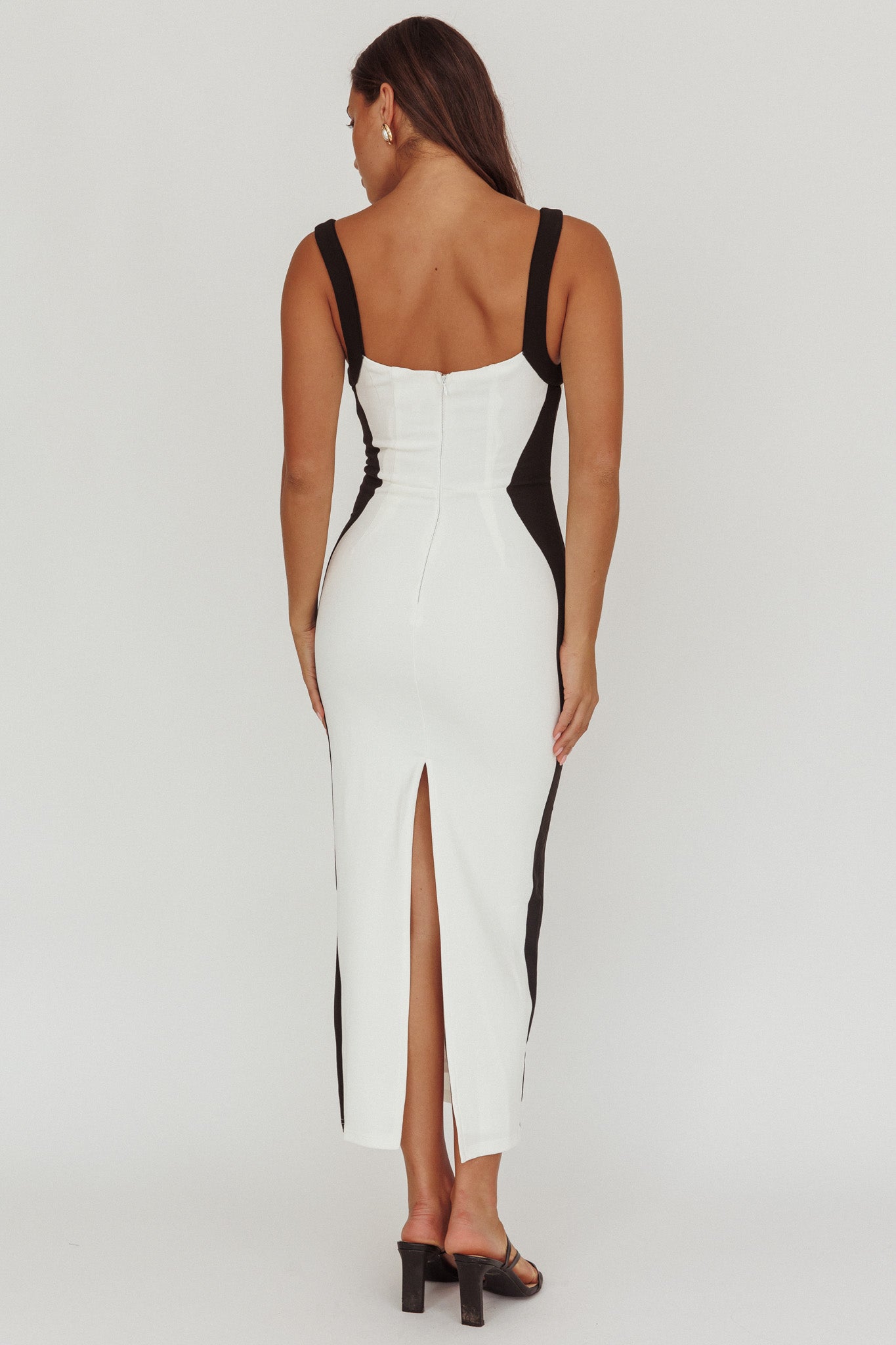 Tenika Contrast Bodycon Midi Dress White-Maymioy