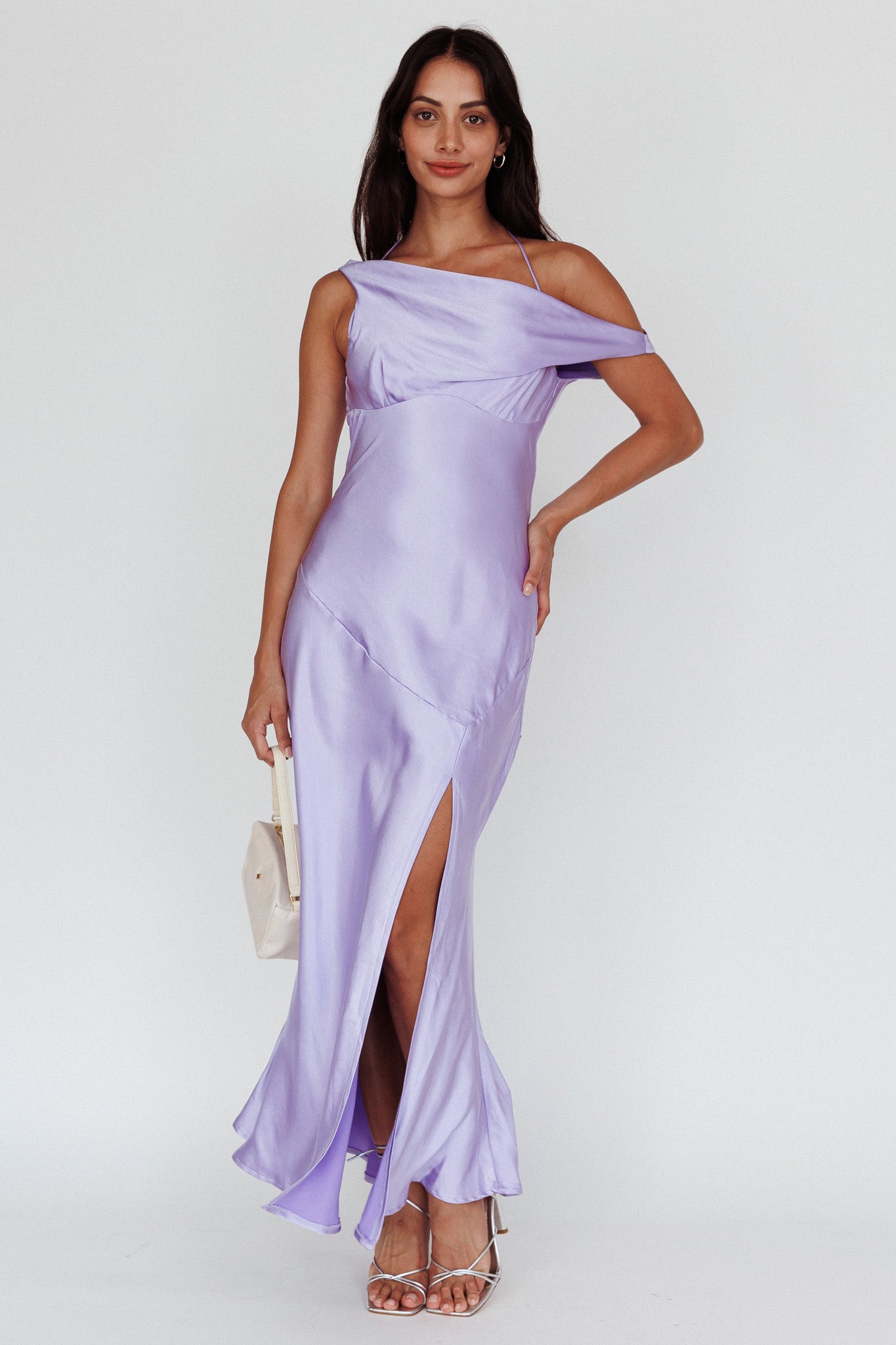 Etienne Off-Shoulder Halter Midi Dress Lilac-Maymioy