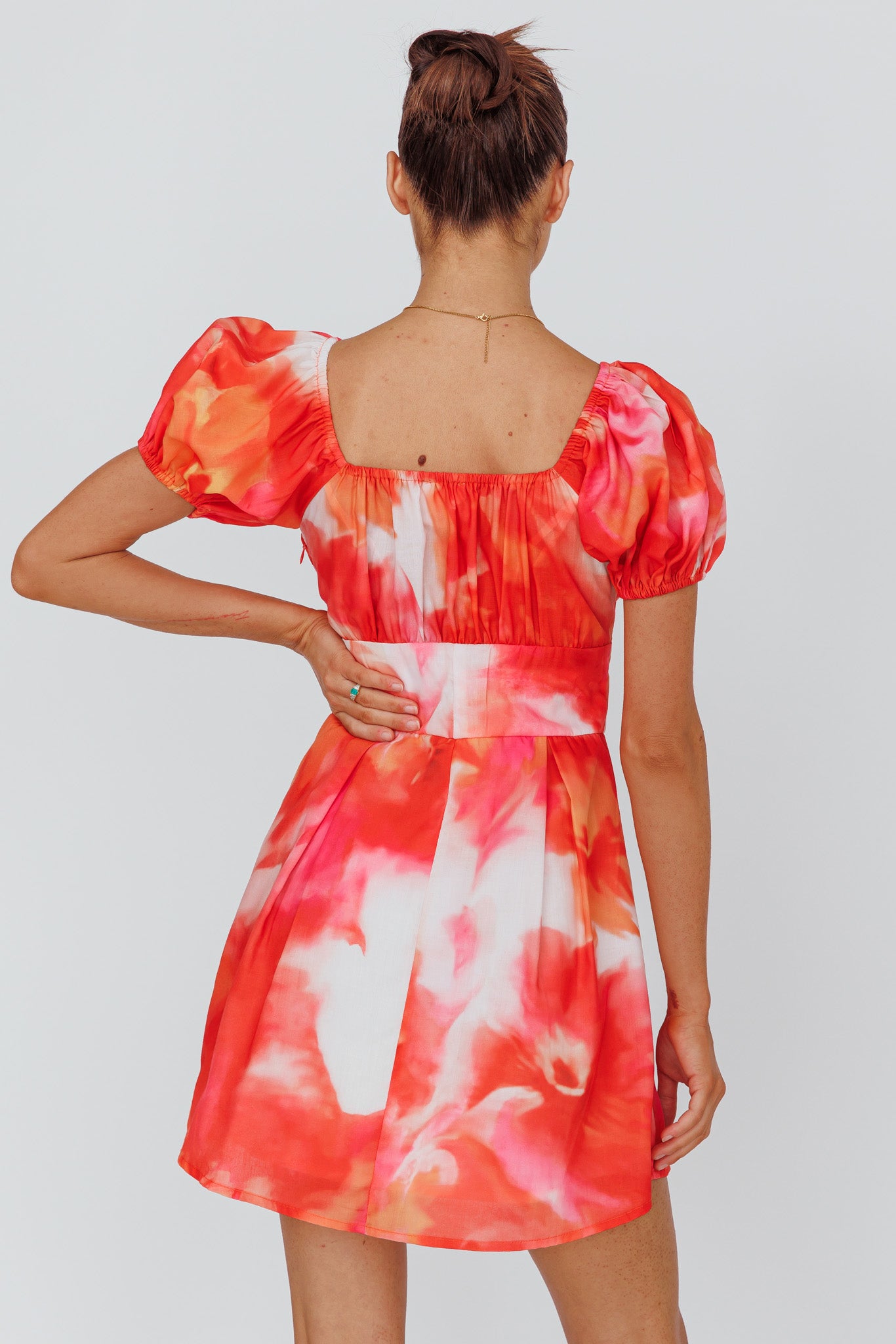 Shayna Puff Sleeve Mini Dress Print Red-Maymioy