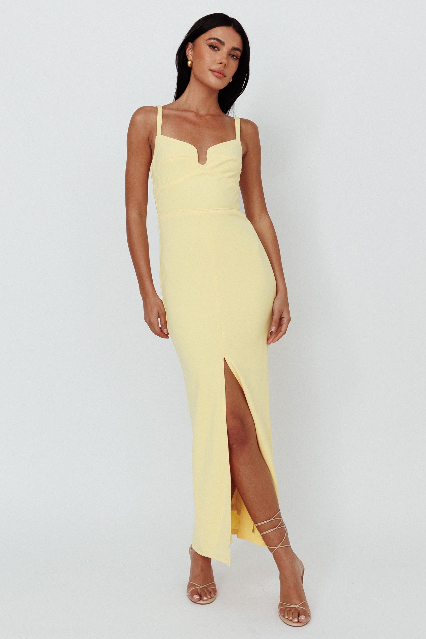 Love To Love Front Split Maxi Dress Lemon-Maymioy