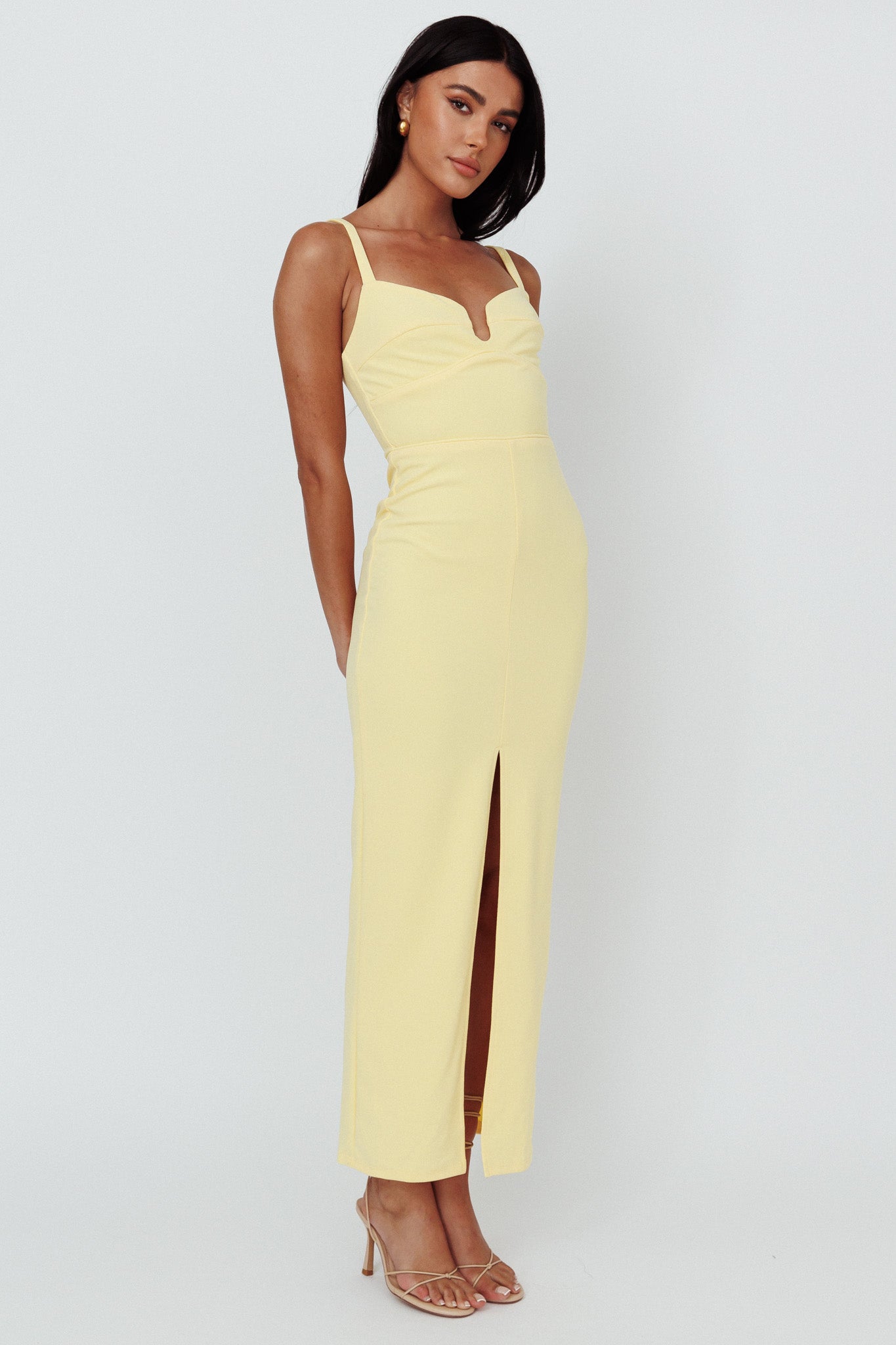 Love To Love Front Split Maxi Dress Lemon-Maymioy