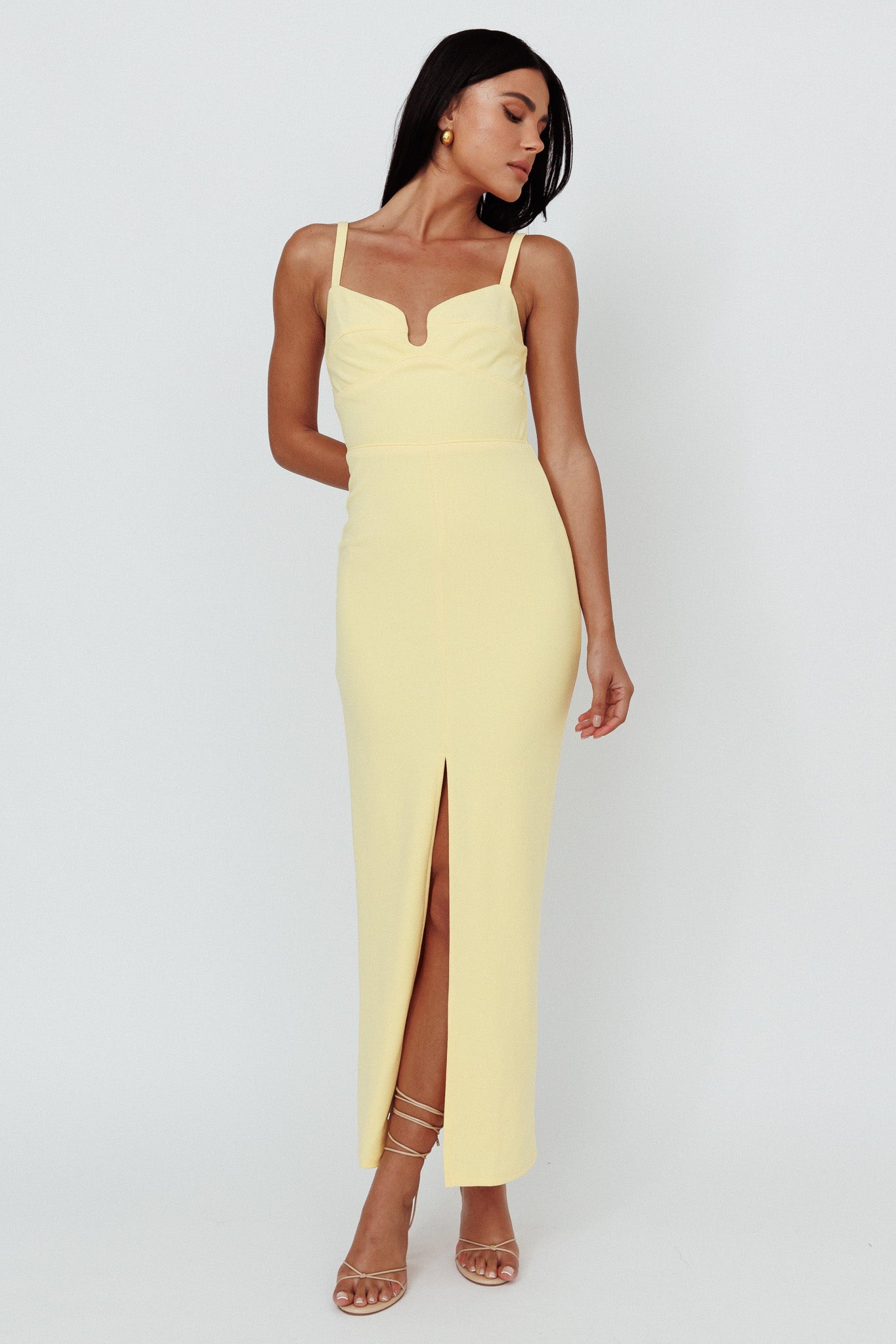Love To Love Front Split Maxi Dress Lemon-Maymioy