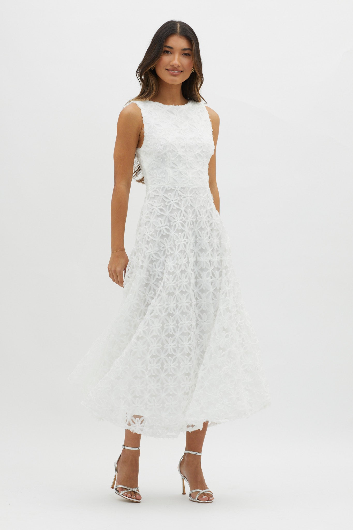 Dianne Sleeveless Embellished Midi Dress White-Maymioy