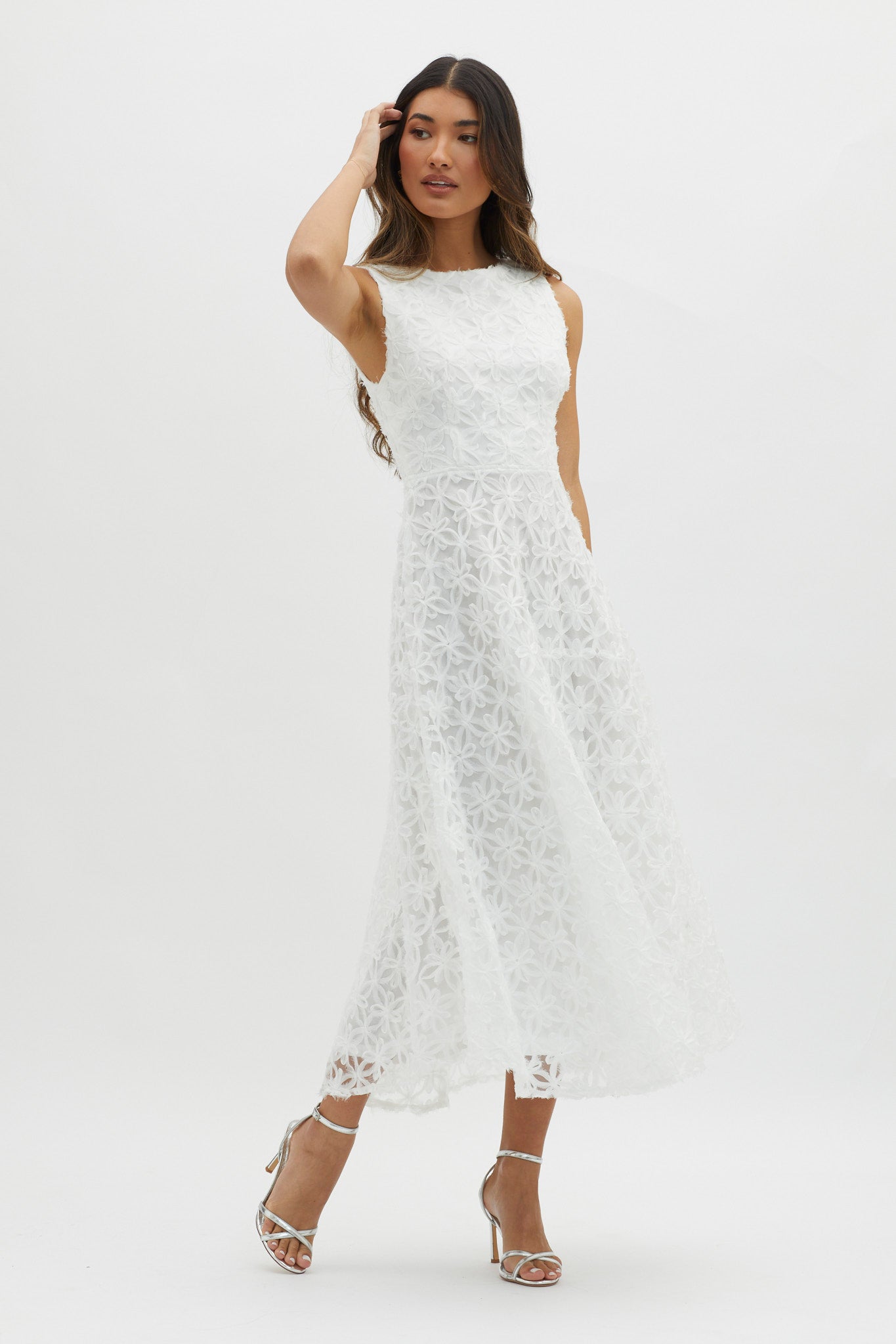 Dianne Sleeveless Embellished Midi Dress White-Maymioy