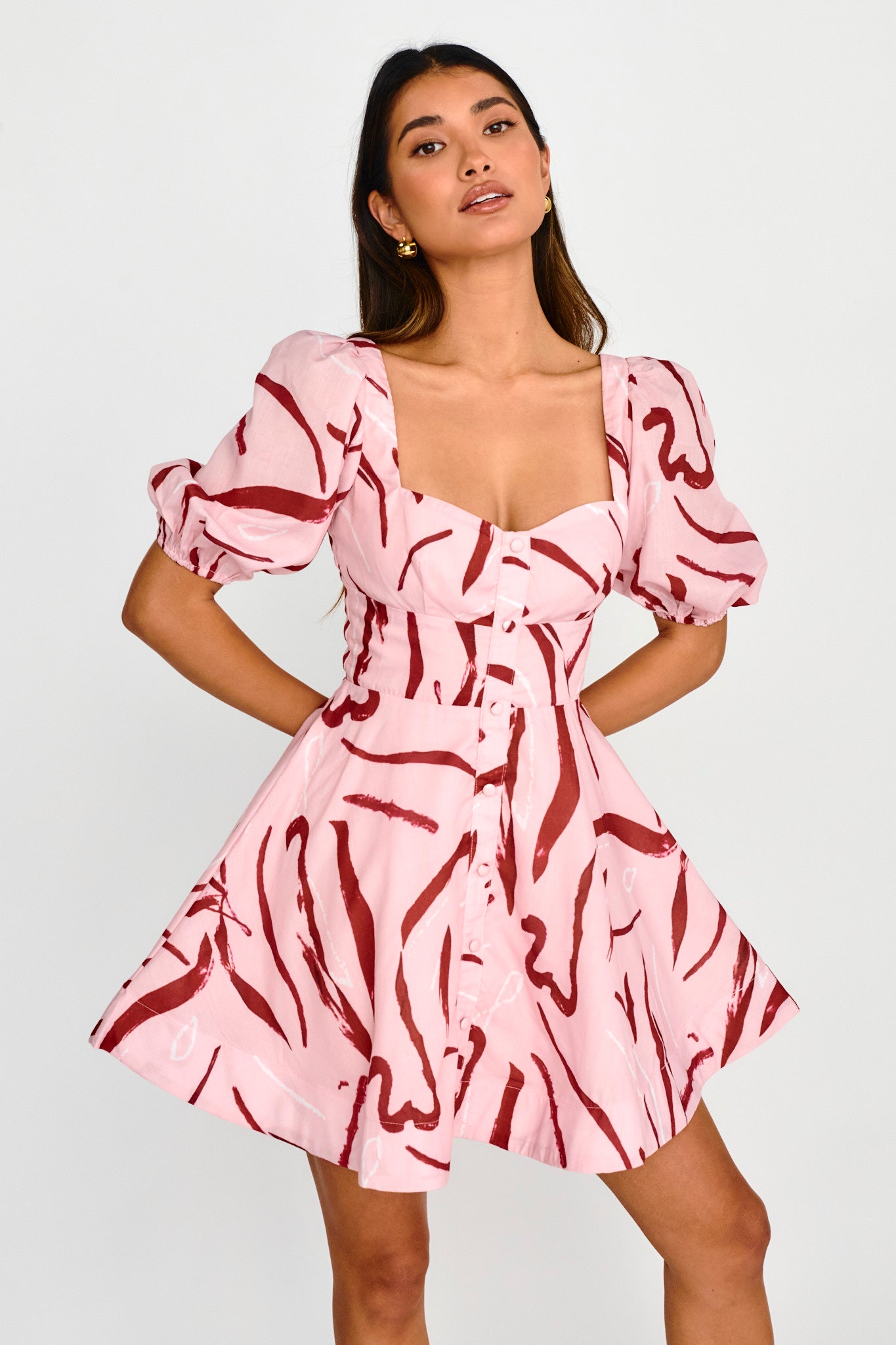 Truelove Puff Sleeve A-Line Mini Dress Pink-Maymioy